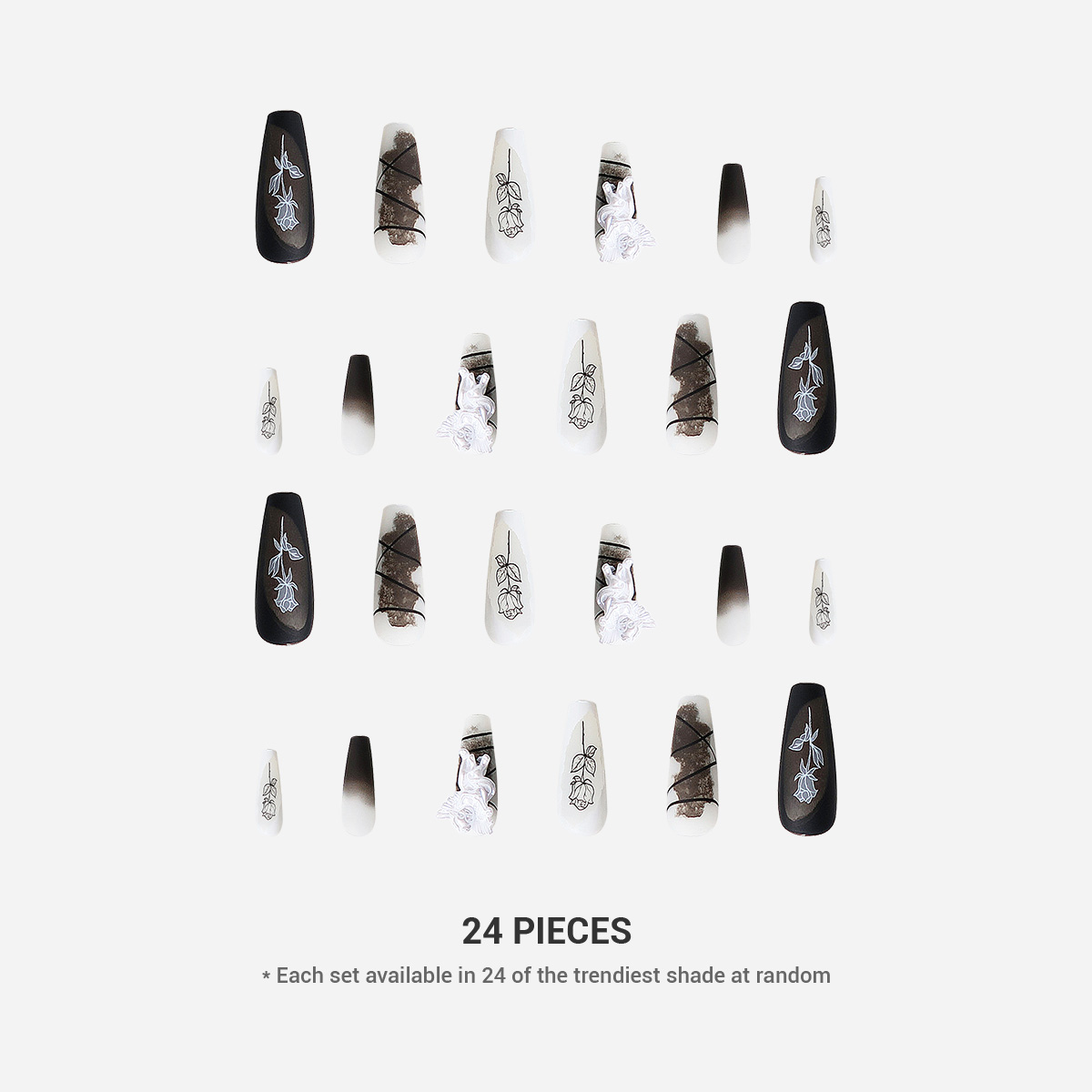 Angel dotted black long coffin nails