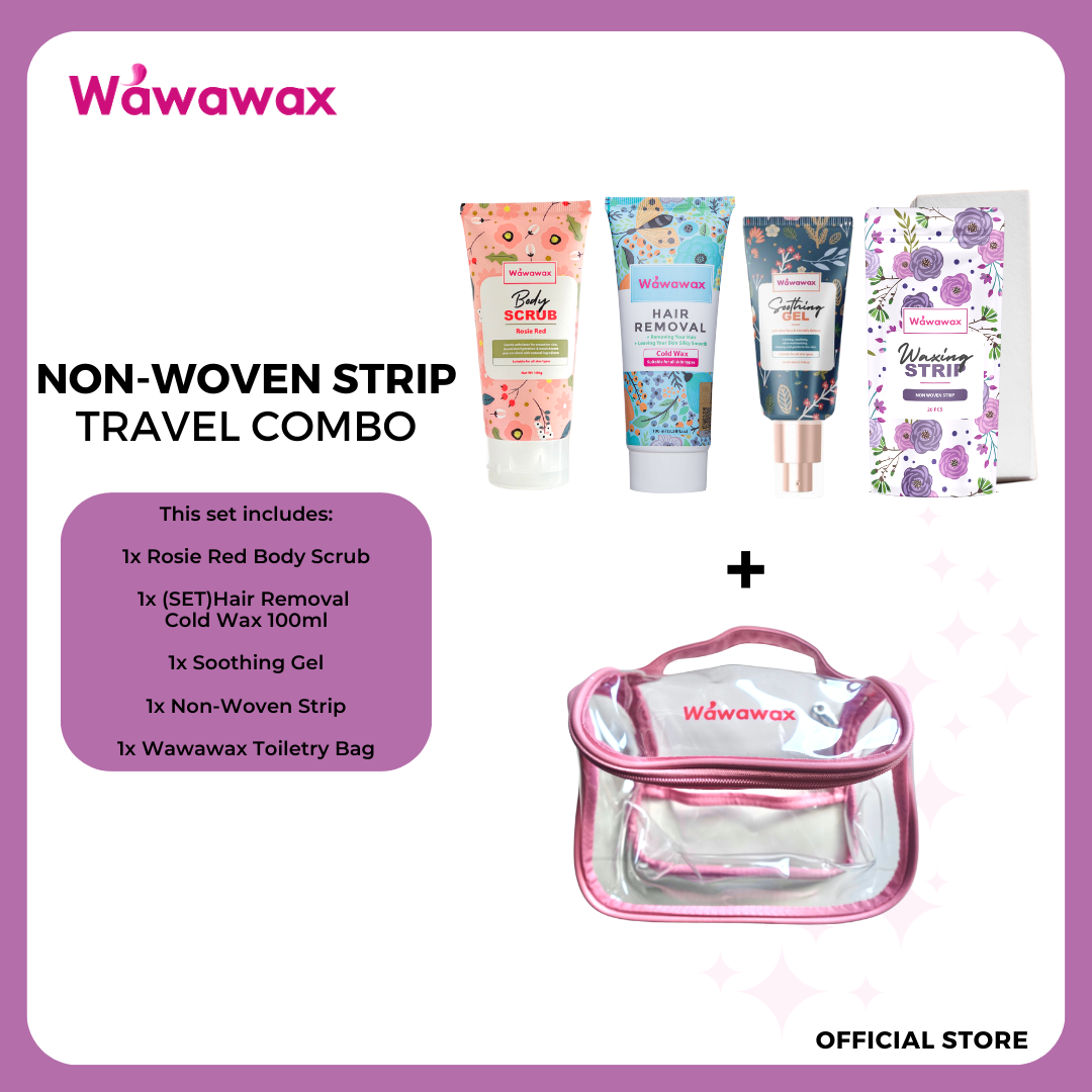 Wawawax Non-Woven Strip Travel Combo (Wax + Scrub + Soothing Gel + Non-woven Strip + Toiletry Bag)