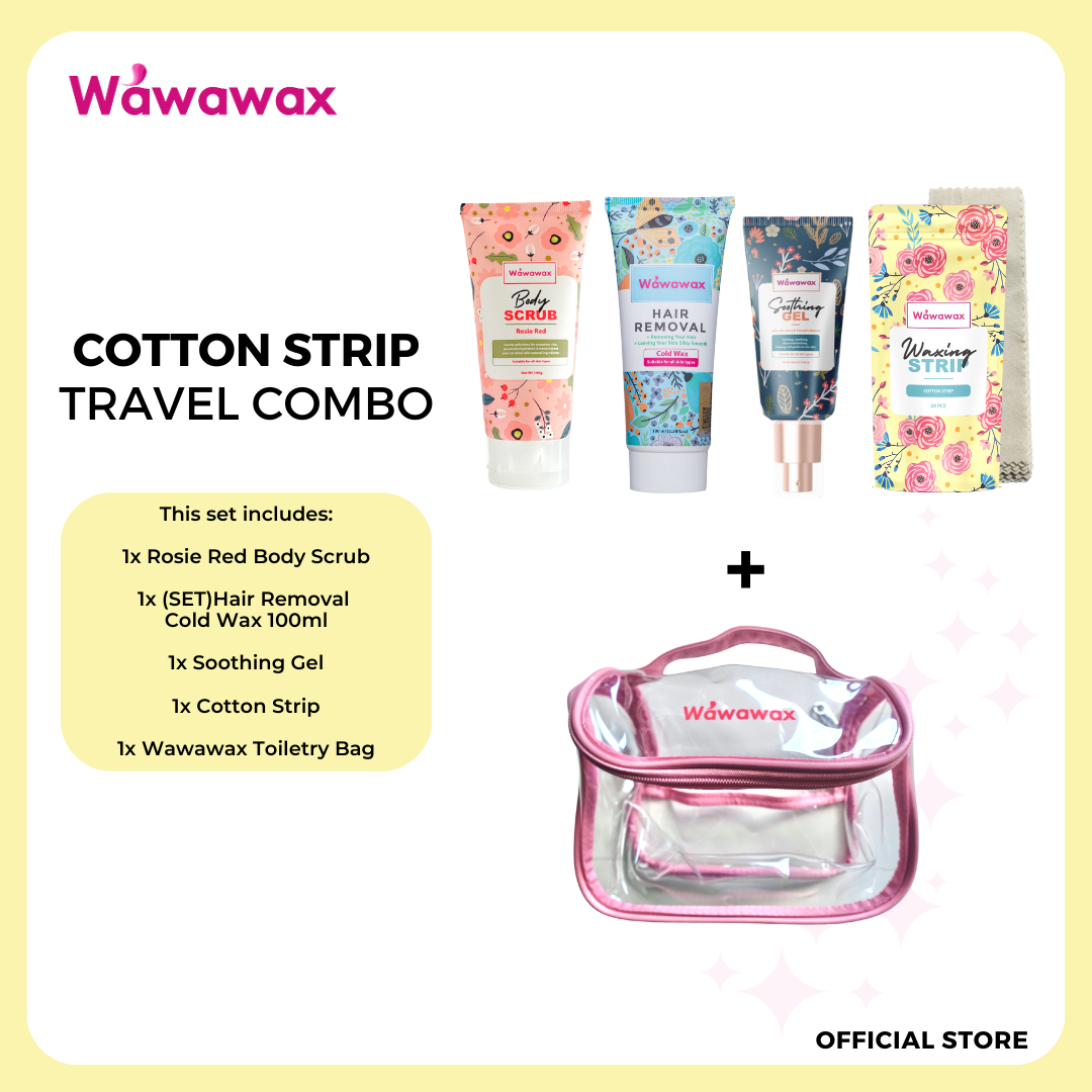 Wawawax Cotton Strip Travel Combo (Wax + Scrub + Soothing Gel + Cotton Strip + Toiletry Bag)