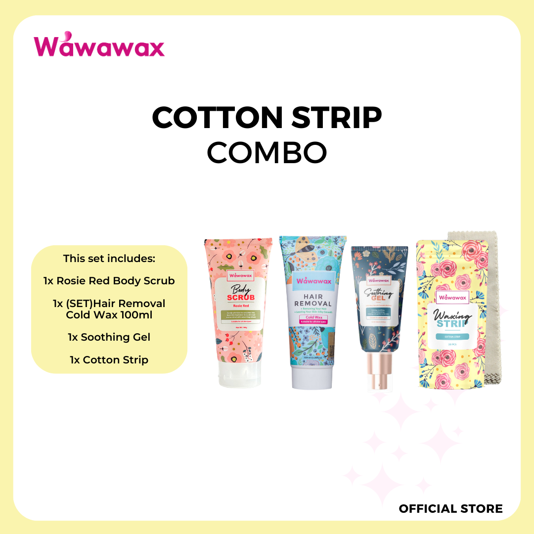 Wawawax Cotton Waxing Strip Combo (Wax + Scrub + Soothing Gel + Cotton Strip)