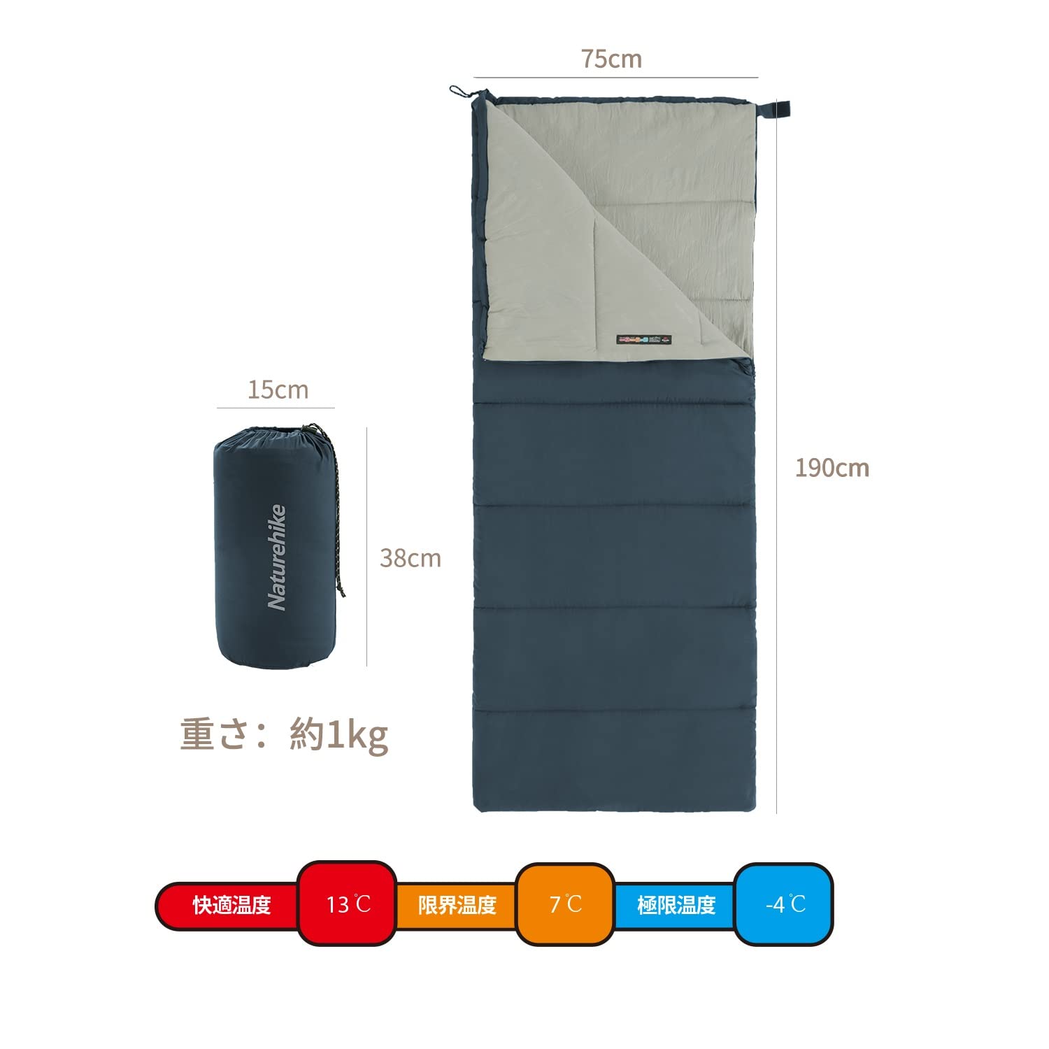 Naturehike 寝袋 シュラフ 封筒型 春夏秋用 1人用 連結可能 快適