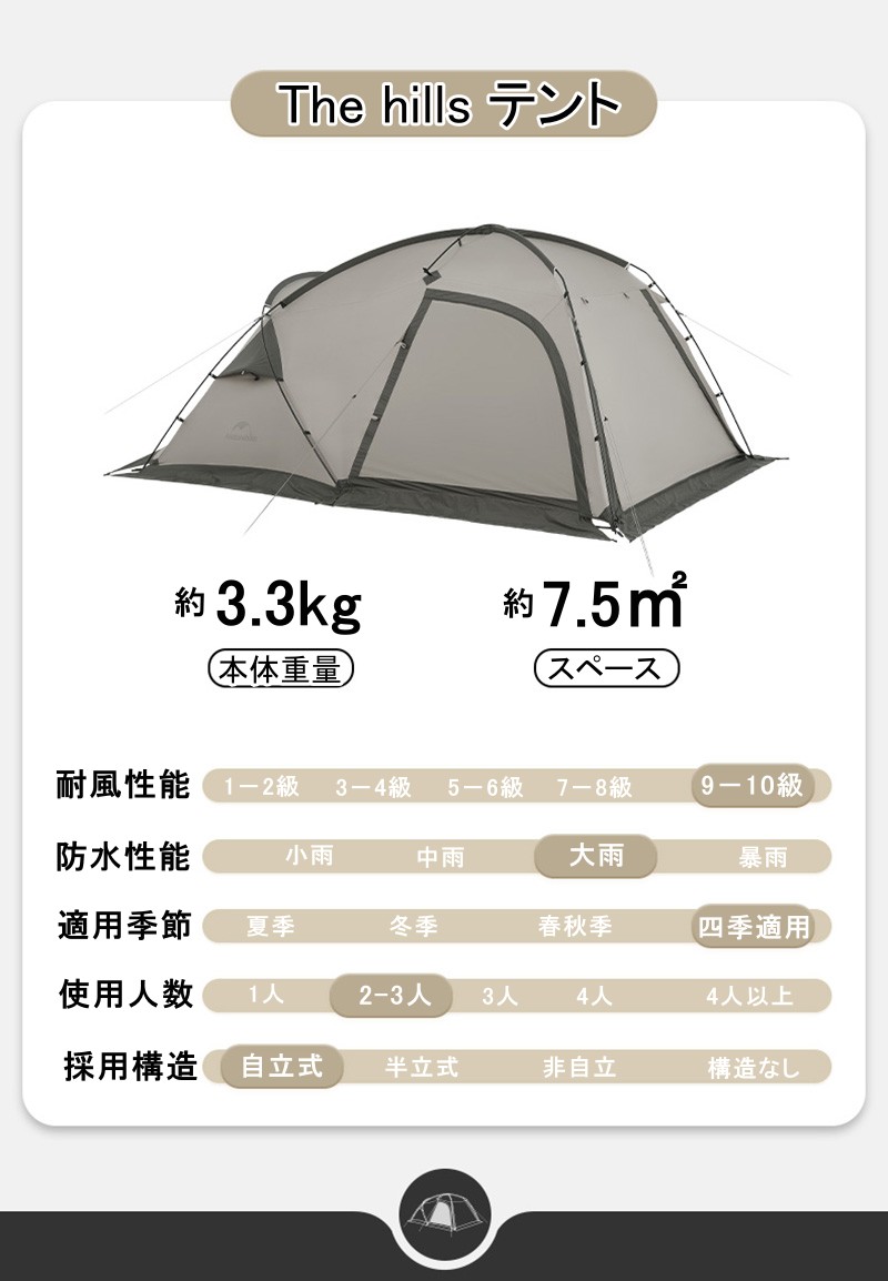 Naturehike The hills テント 2~3人用 3.3KG 超軽量 1LDK 二 Naturehike The hills テント 2~3人用 3.3KG 超軽量 1LDK 二