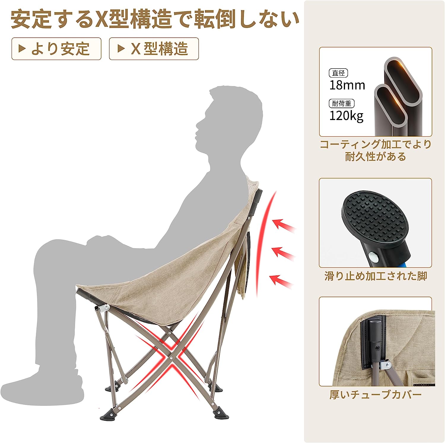 ネイチャーハイク アウトドアチェア 収束式 1秒開閉 耐荷重120kg 折りたたみ キャンプ椅子-Naturehike