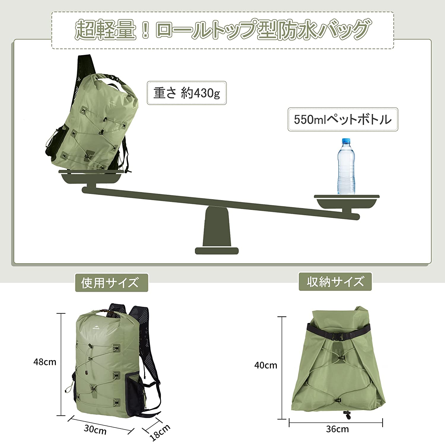 Naturehike Distant mountain 防水バッグ 完全防水 リュック 超
