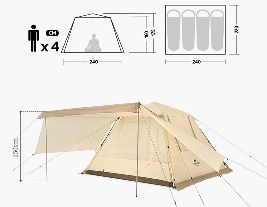 Naturehike ワンタッチテント UPF50+【2-4人用】Ango4 2つの前室 Naturehike ワンタッチテント UPF50+【2-4人用】Ango4 2つの前室