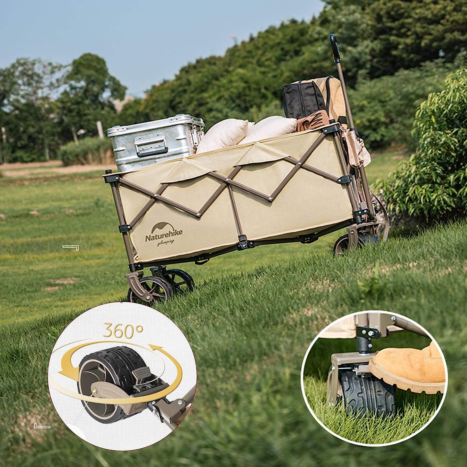 ネイチャーハイク  TC02キャリーワゴン 大容量 197L 耐荷重150kg 特大タイヤ ロック可能 ワンタッチ収束式-Naturehike
