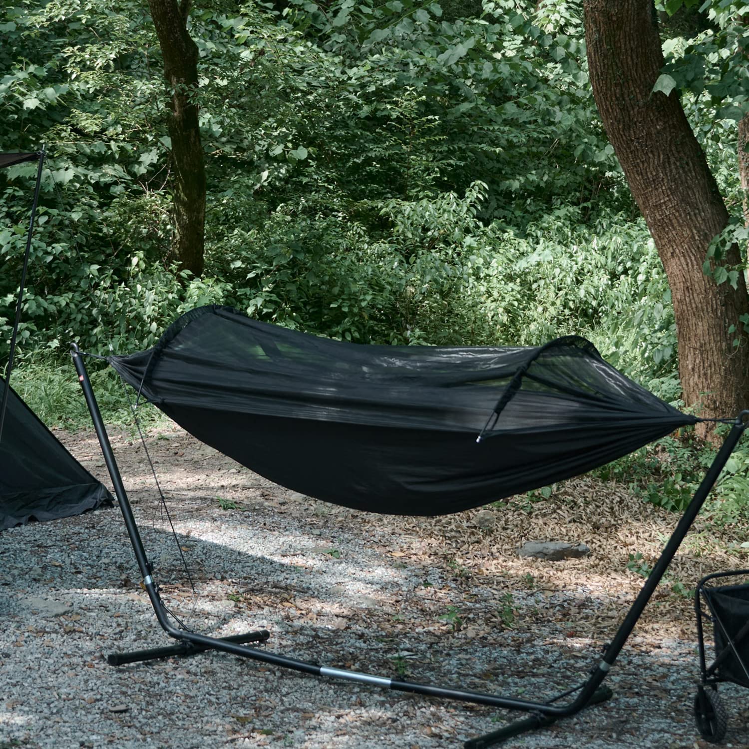 Naturehike ハンモック 吊り下げ式 蚊帳付き 耐荷重200kg ポール付き ソロキャンプ
