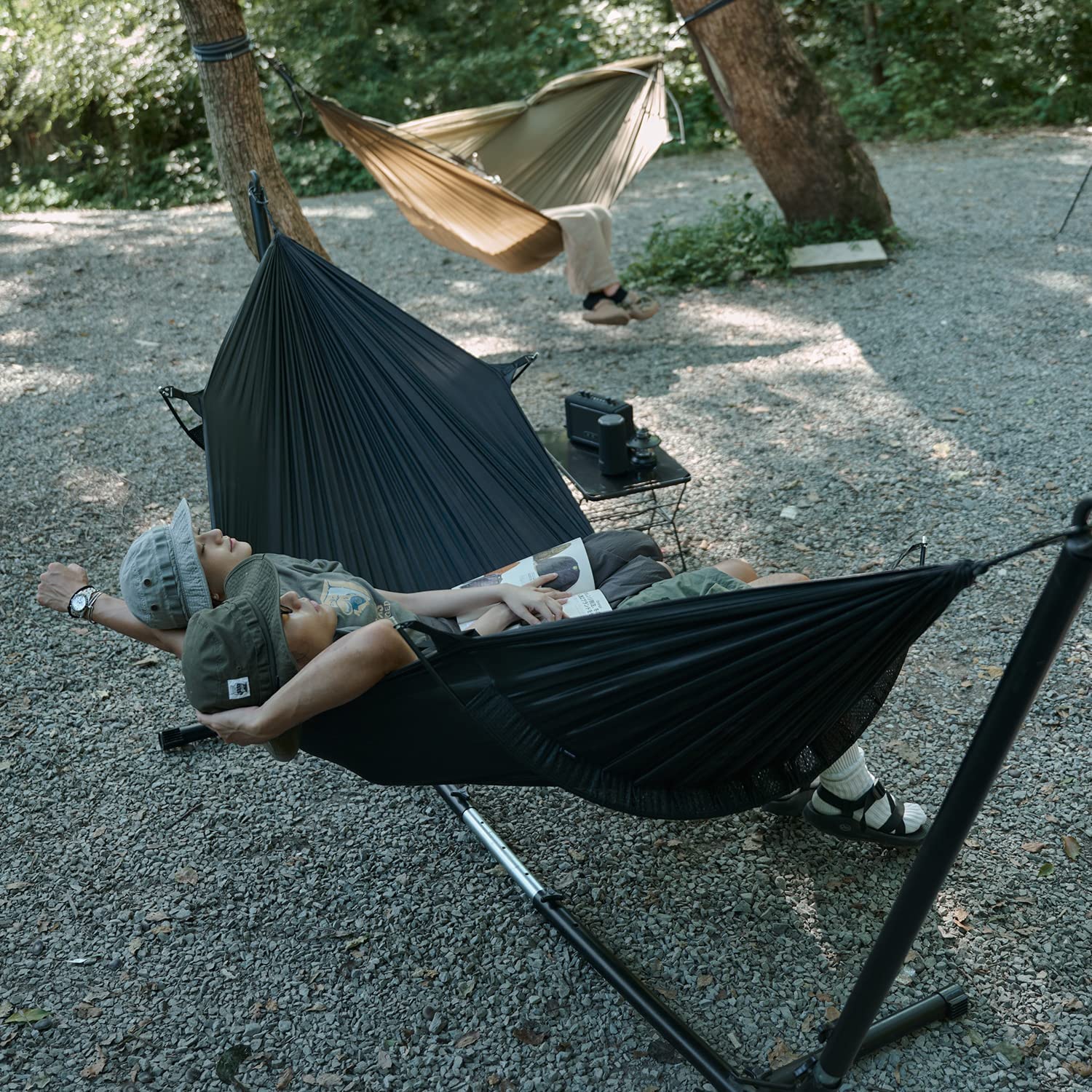 Naturehike公式ショップ ハンモック 吊り下げ式 蚊帳付き 耐荷重200kg ポール付き ソロキャンプ -Naturehike