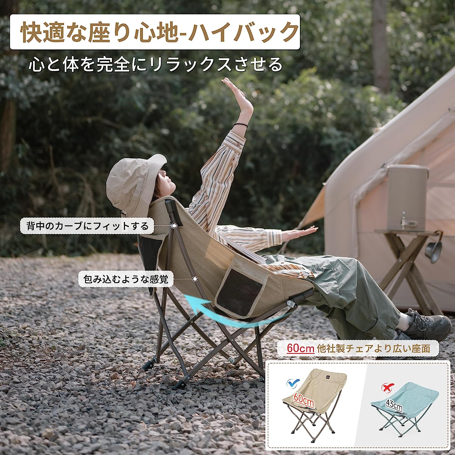 ネイチャーハイク アウトドアチェア 収束式 1秒開閉 耐荷重120kg 折りたたみ キャンプ椅子-Naturehike