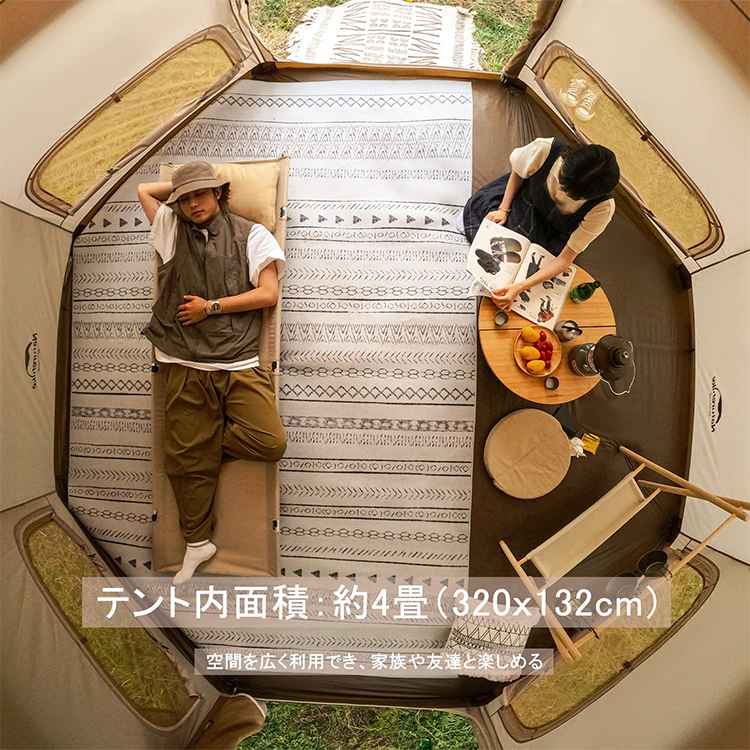 ネイチャーハイク ファミリーテント 4人用 専用グランドシート付き 天井高205cm　-Naturehike