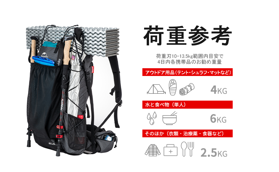 Naturehike 公式ショップ バックパック 登山 リュック ハイキングバッグ リュックサック アウトドア 40L+5L 大容量 収納性