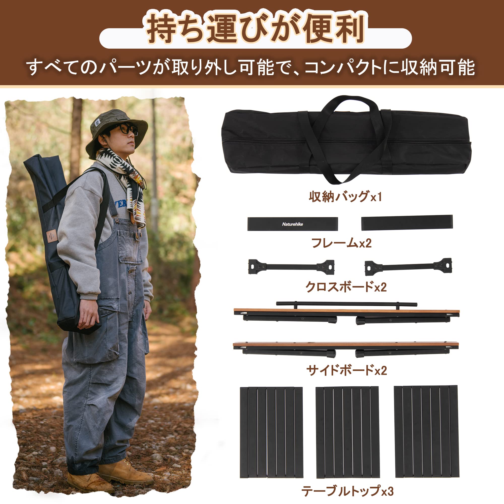 Naturehike Square Fold-IGT アウトドアテーブル ウッド ロール Naturehike Square Fold-IGT アウトドアテーブル ウッド ロール