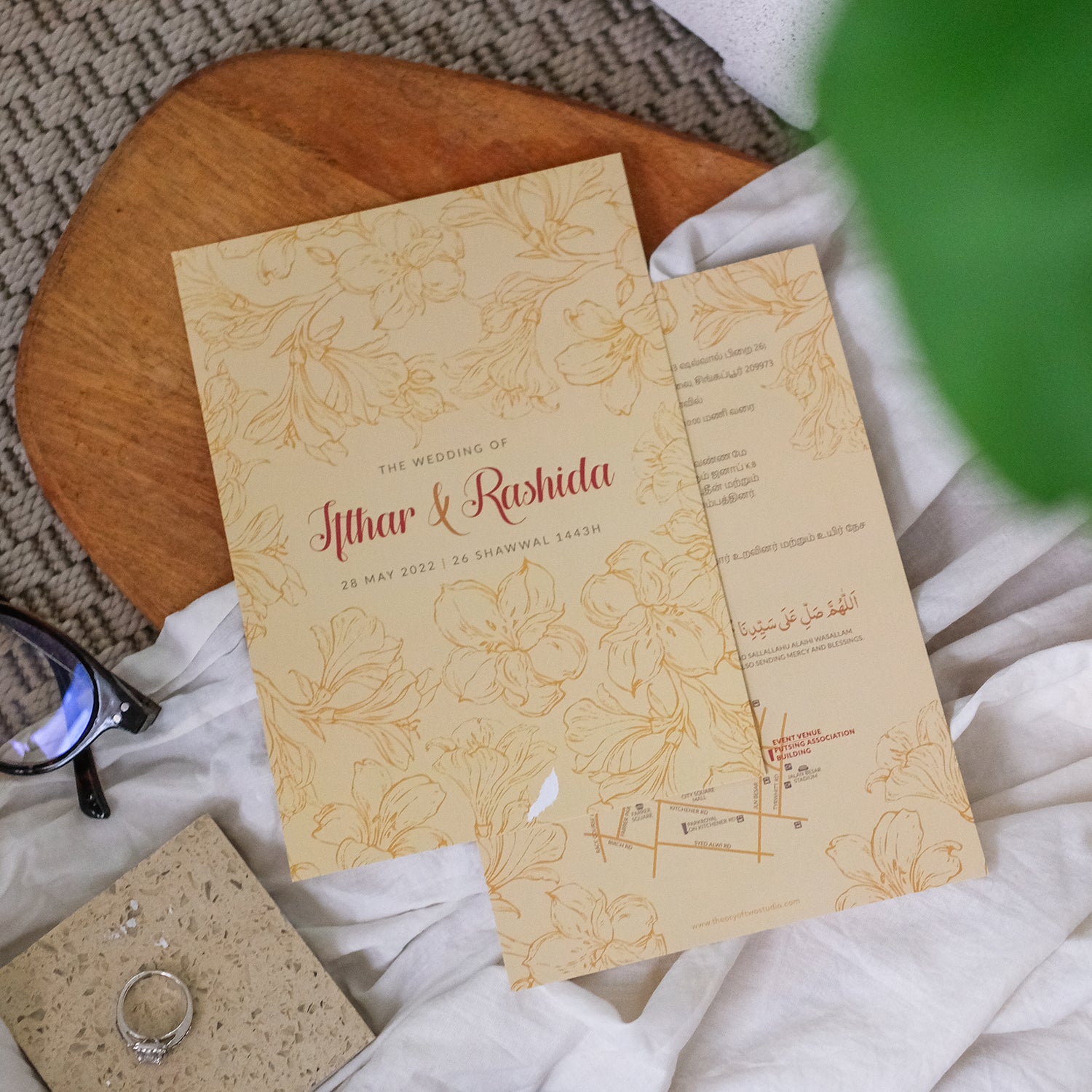 Camel Beige Hibiscus Wedding Invitations | Kad Kahwin Singapore