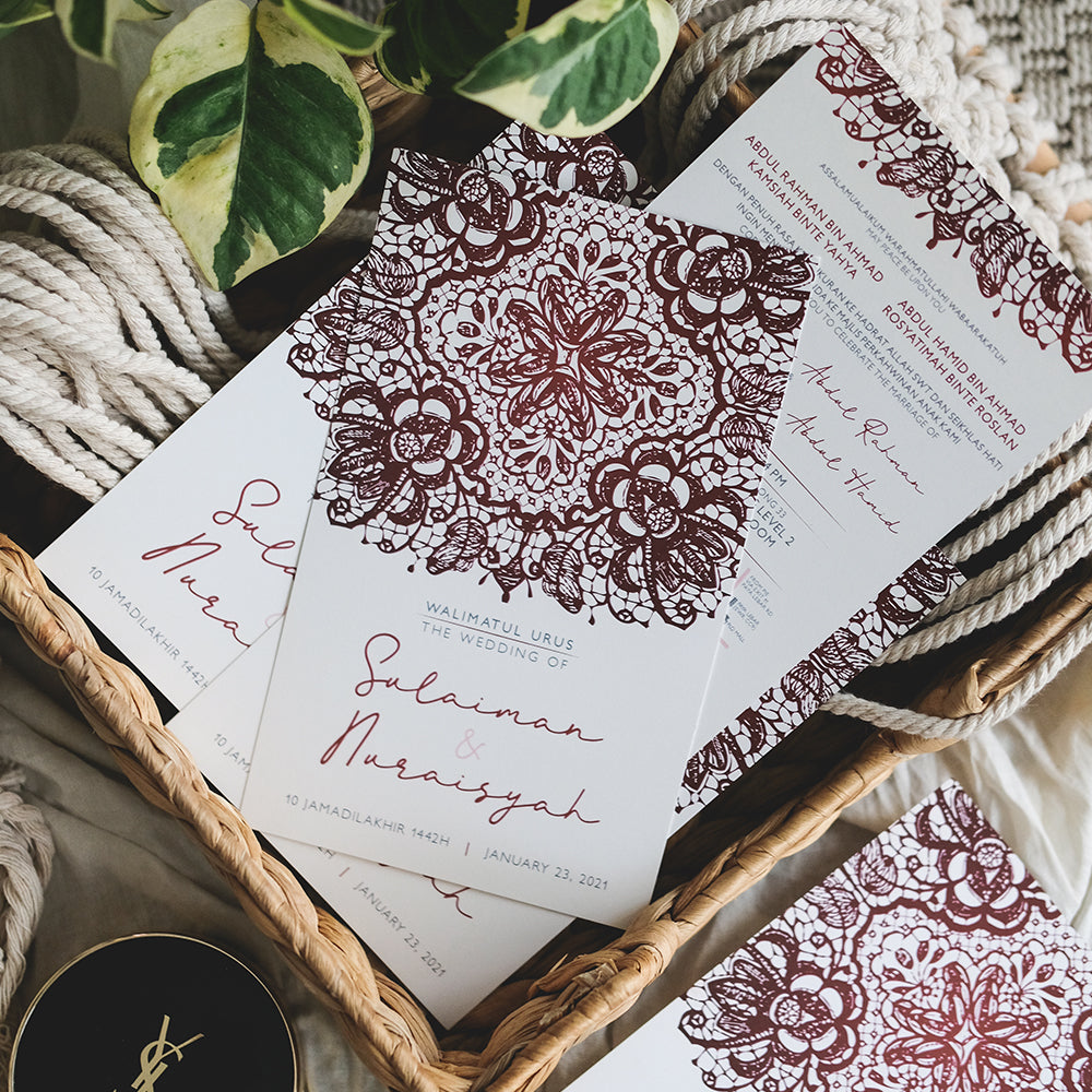 Elegant Dark Purple Lace Wedding Invitations | Affordable Wedding Card SG