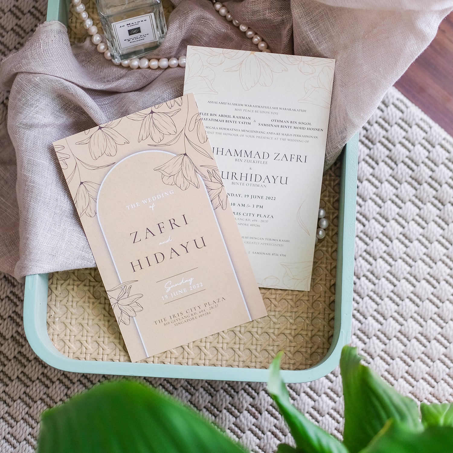 Neutral Sand Bloom Hand Illustrated Floral Wedding Invitations | Singapore Wedding Card