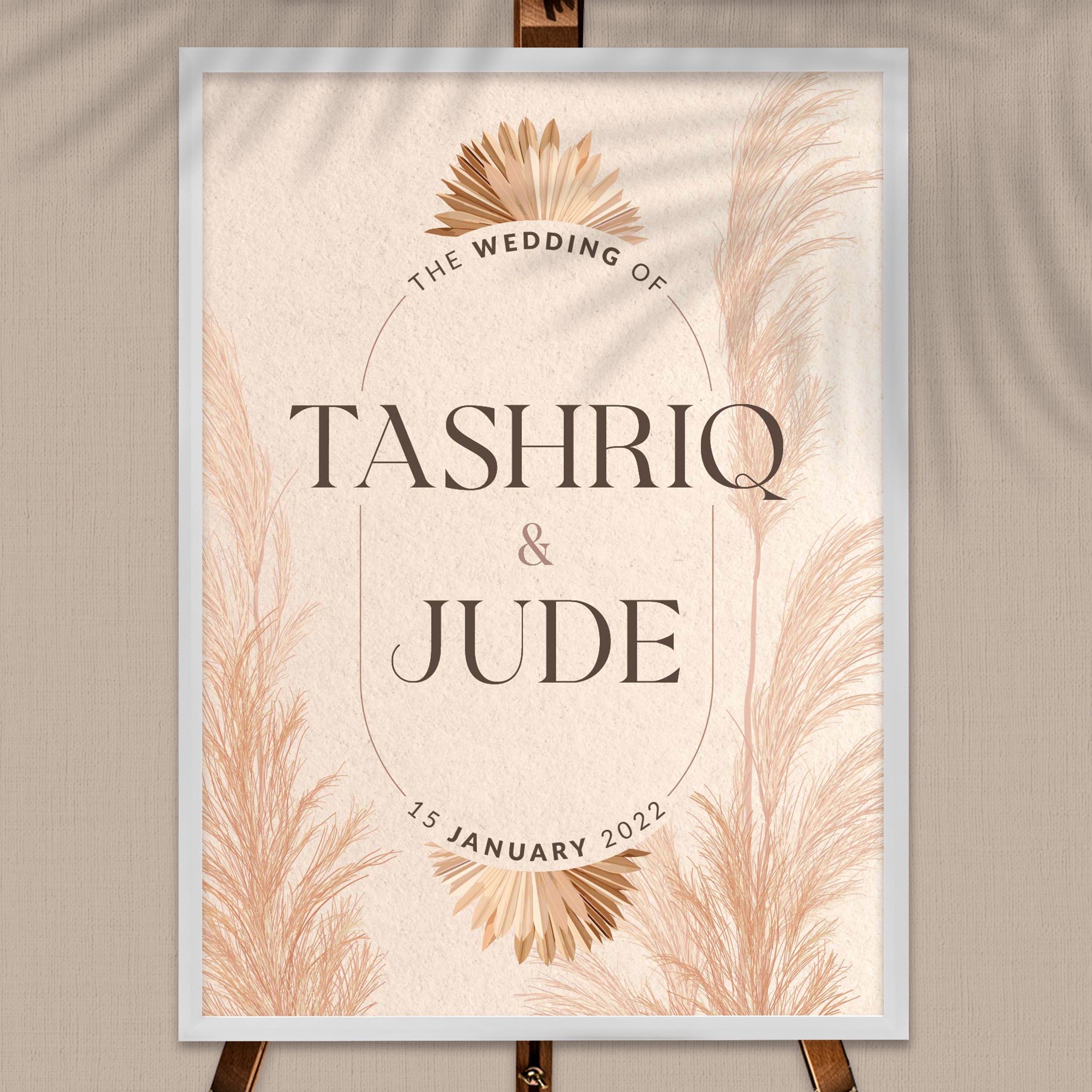 Brown Hues Bohemian Pampas Welcome Board | Wedding Welcome Sign 