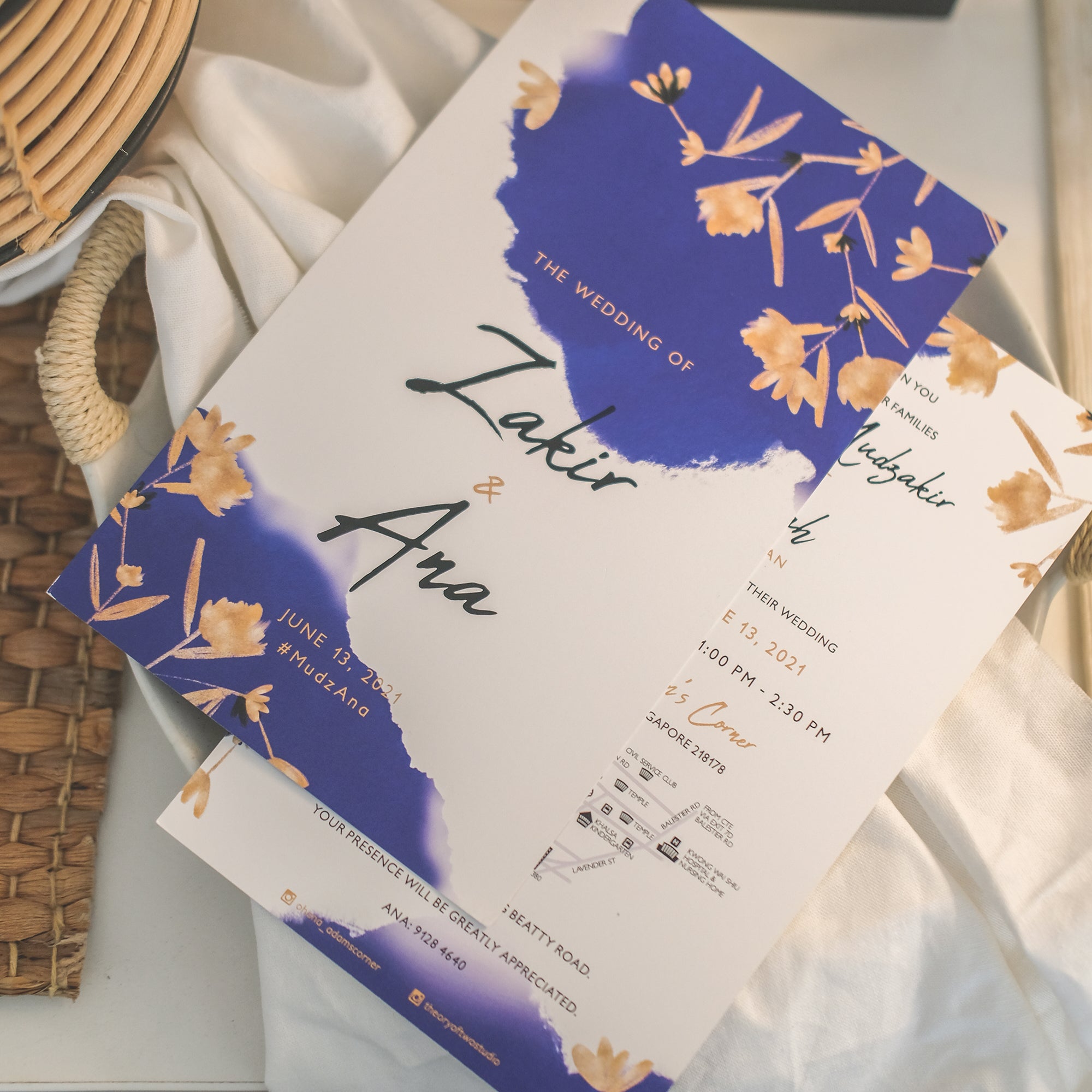 Gold Flowers Watercolour Wedding Invitations | Singapore Wedding Card