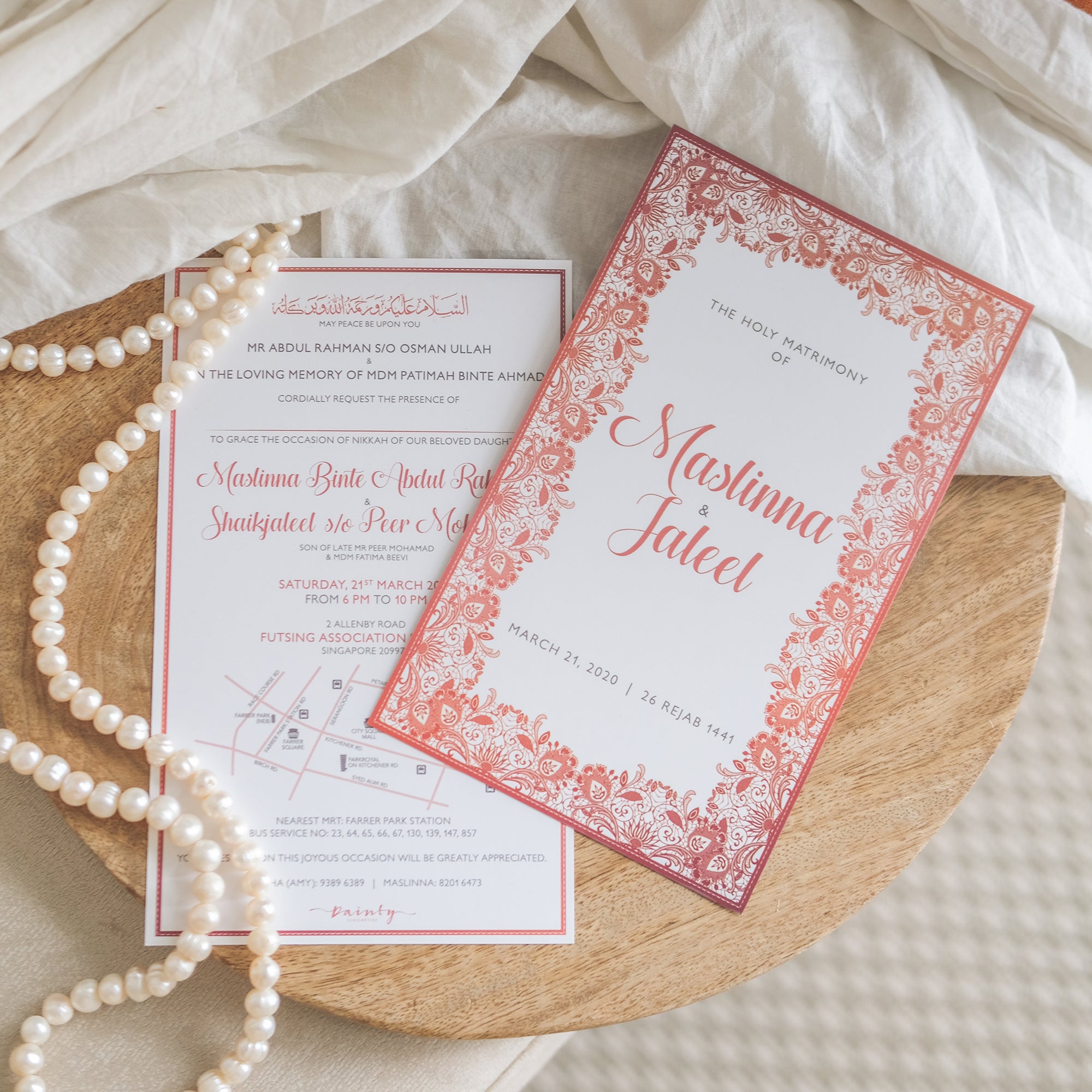 Gorgeous Coral Lace Wedding Invitations | Wedding Card SG