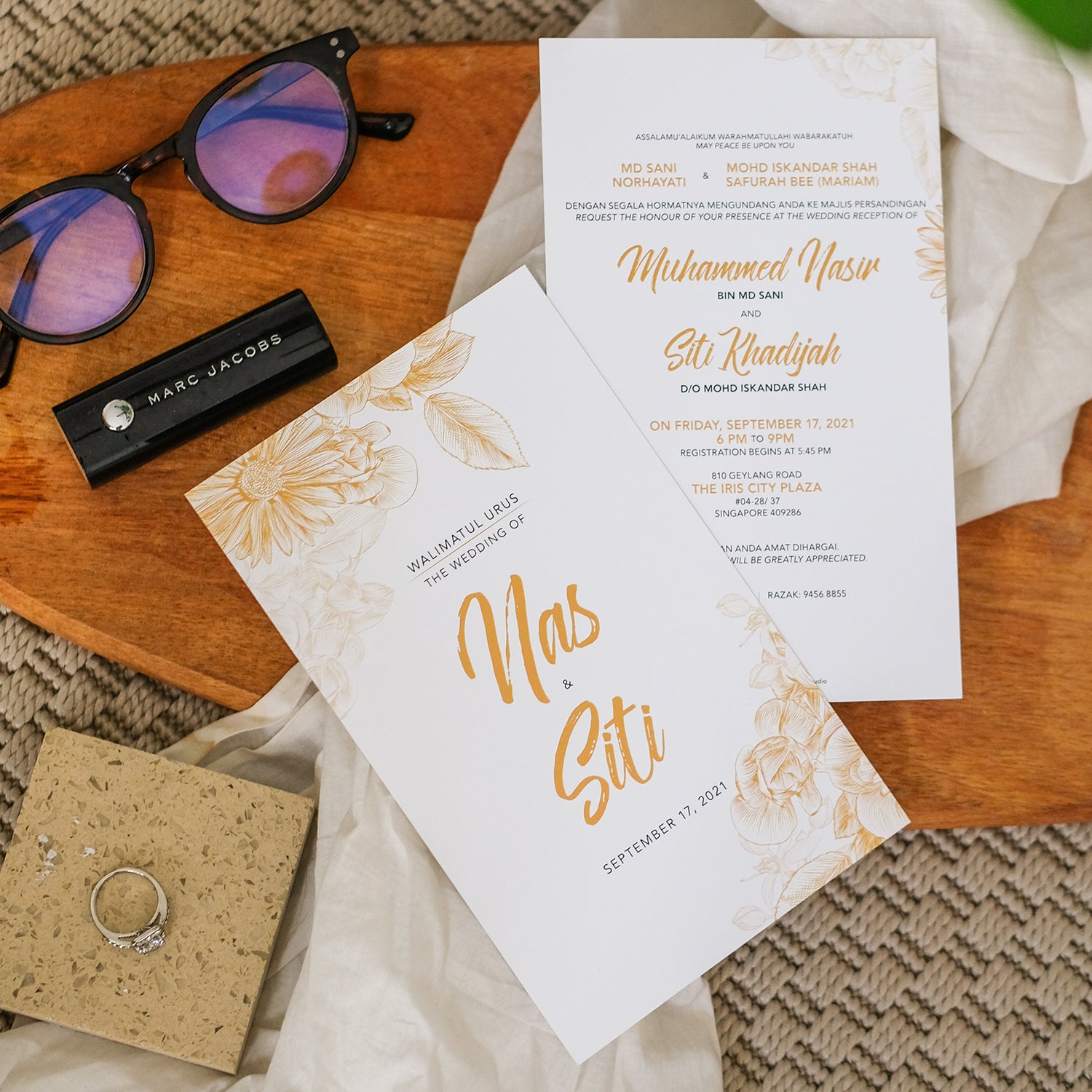 Elegant Gold Floral Wedding Invitations | Affordable Wedding Card SG