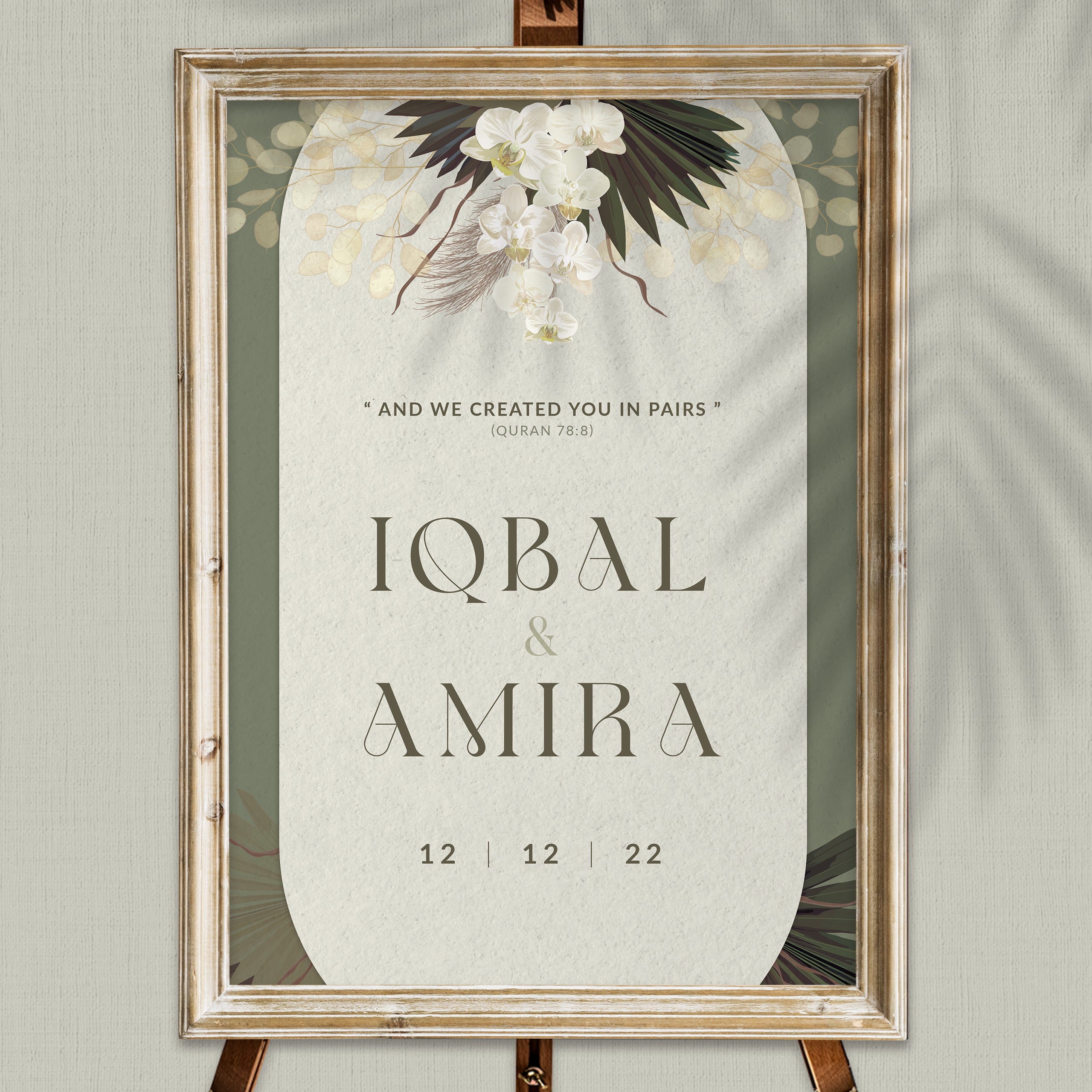 Romatic Pampas Olive Green Wedding Welcome Board | Wedding Welcome Sign 