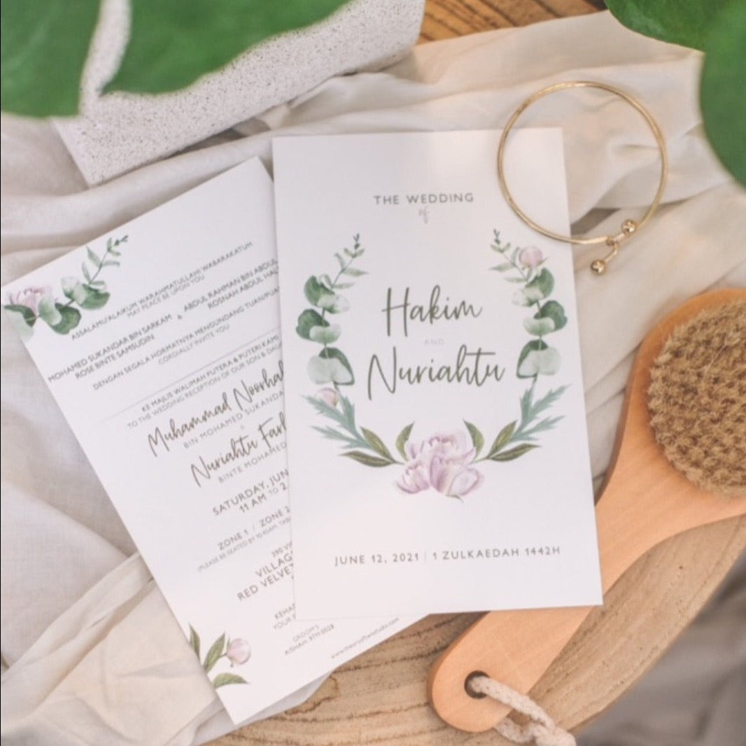 Elegant Eucalyptus Wreath Wedding Invitations | Kad Kahwin SG