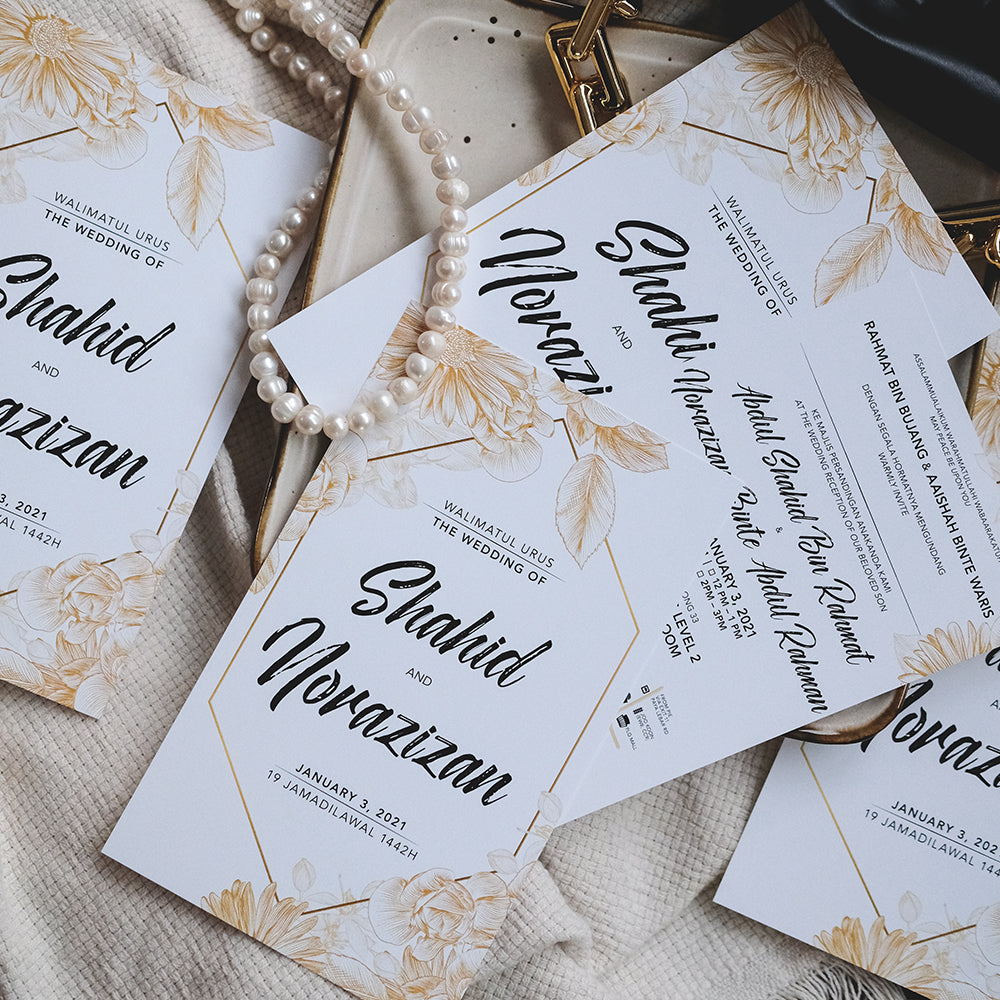 Diamond Elegant Gold Floral Wedding Invitations | Affordable Wedding Card SG