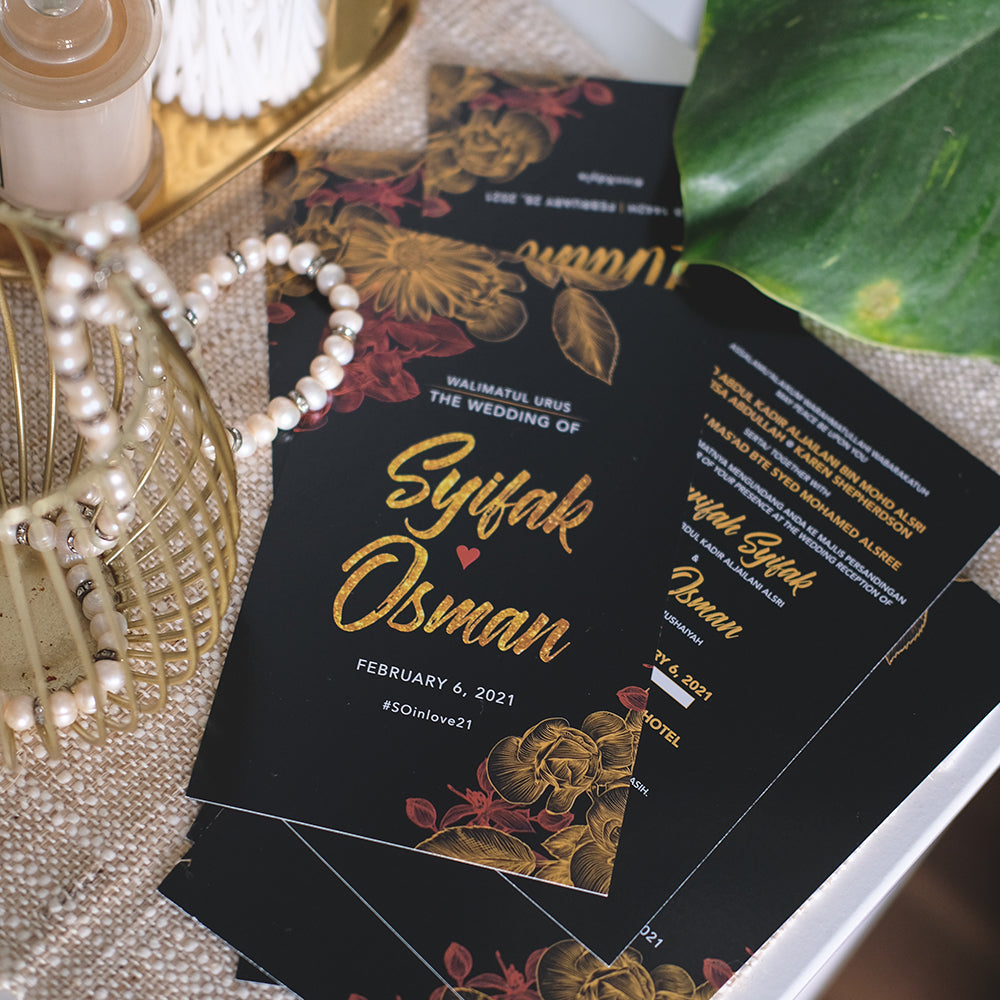 Elegant Red Floral With Golden Font Wedding Invitations | Affordable Wedding Card SG