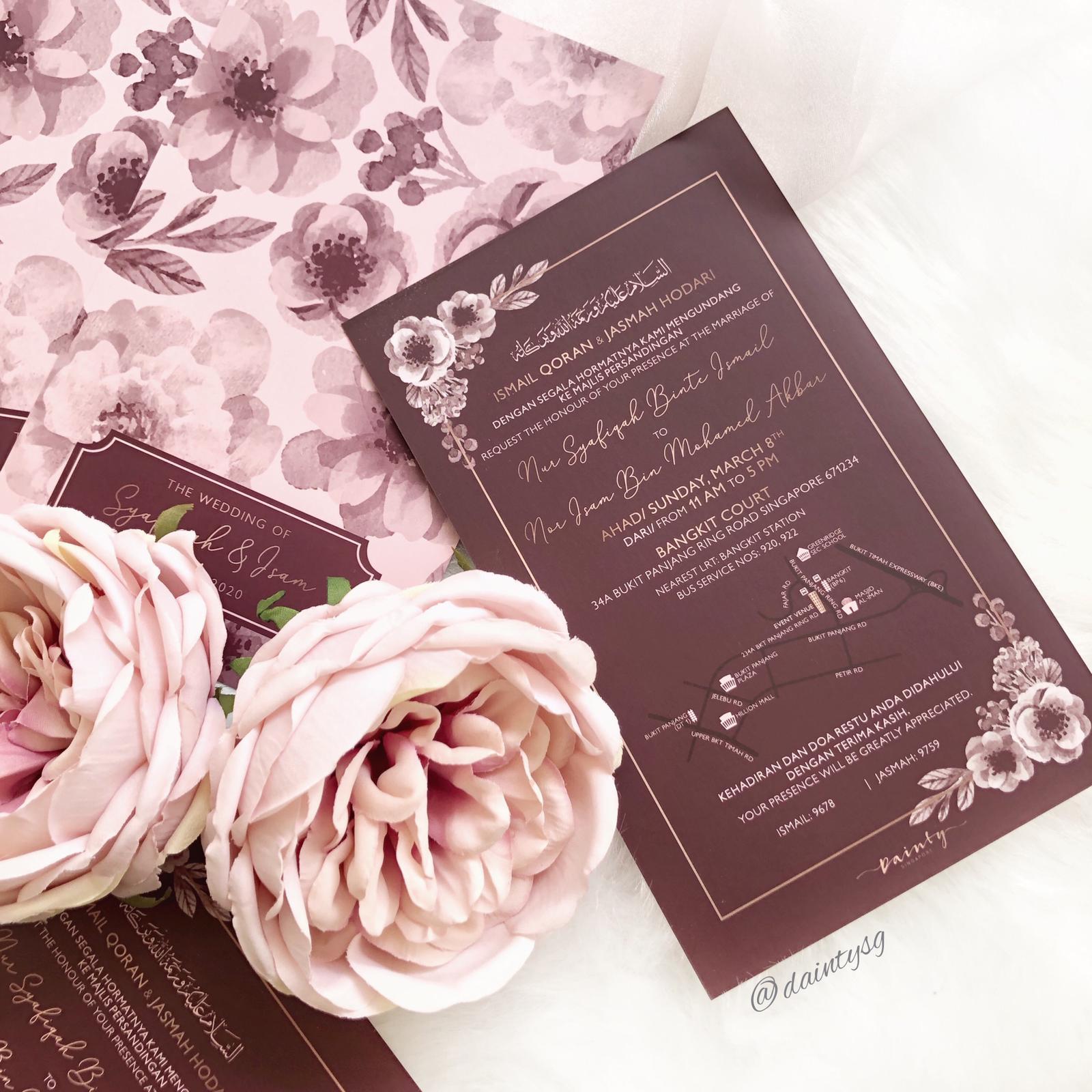 Stunning Burgundy Floral Wedding Invitations | Kad Kahwin Singapore