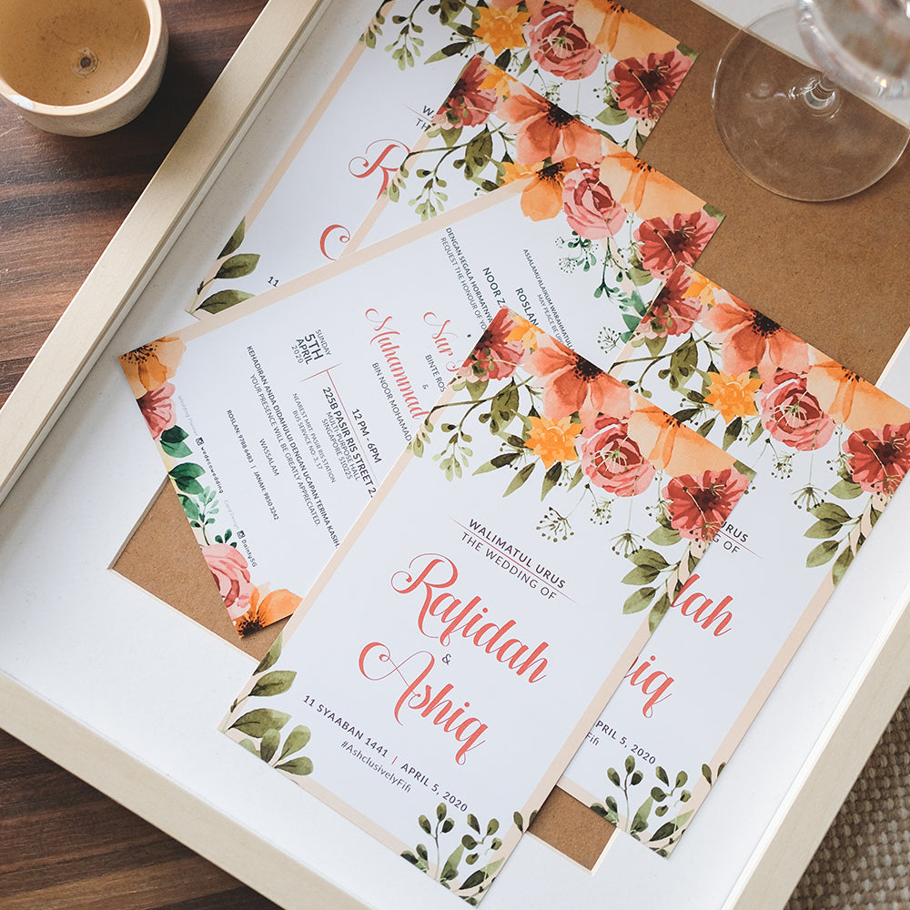 Peach Watercolor Floral Wedding Invitations | Wedding Card Singapore