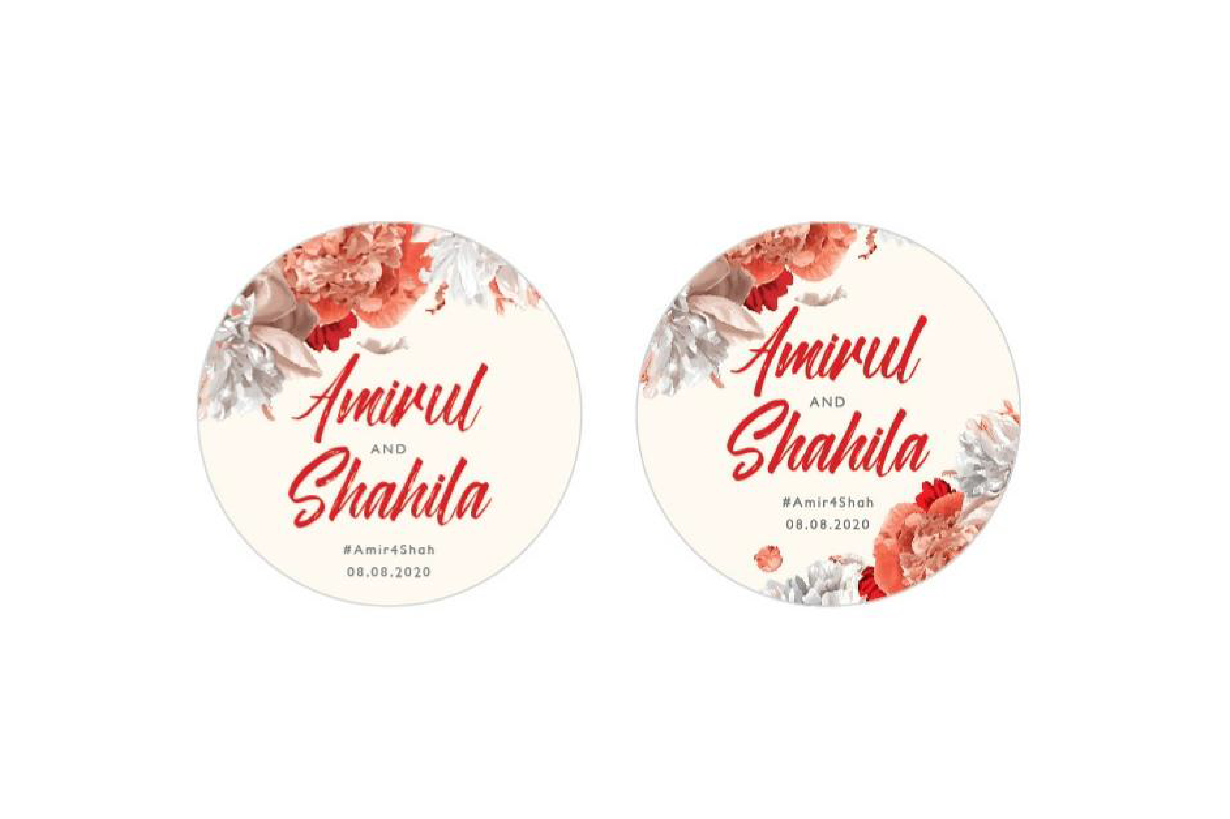 CRIMSON RED AND WHITE PEONY BLOOMS FAVOR STICKER/ TAG