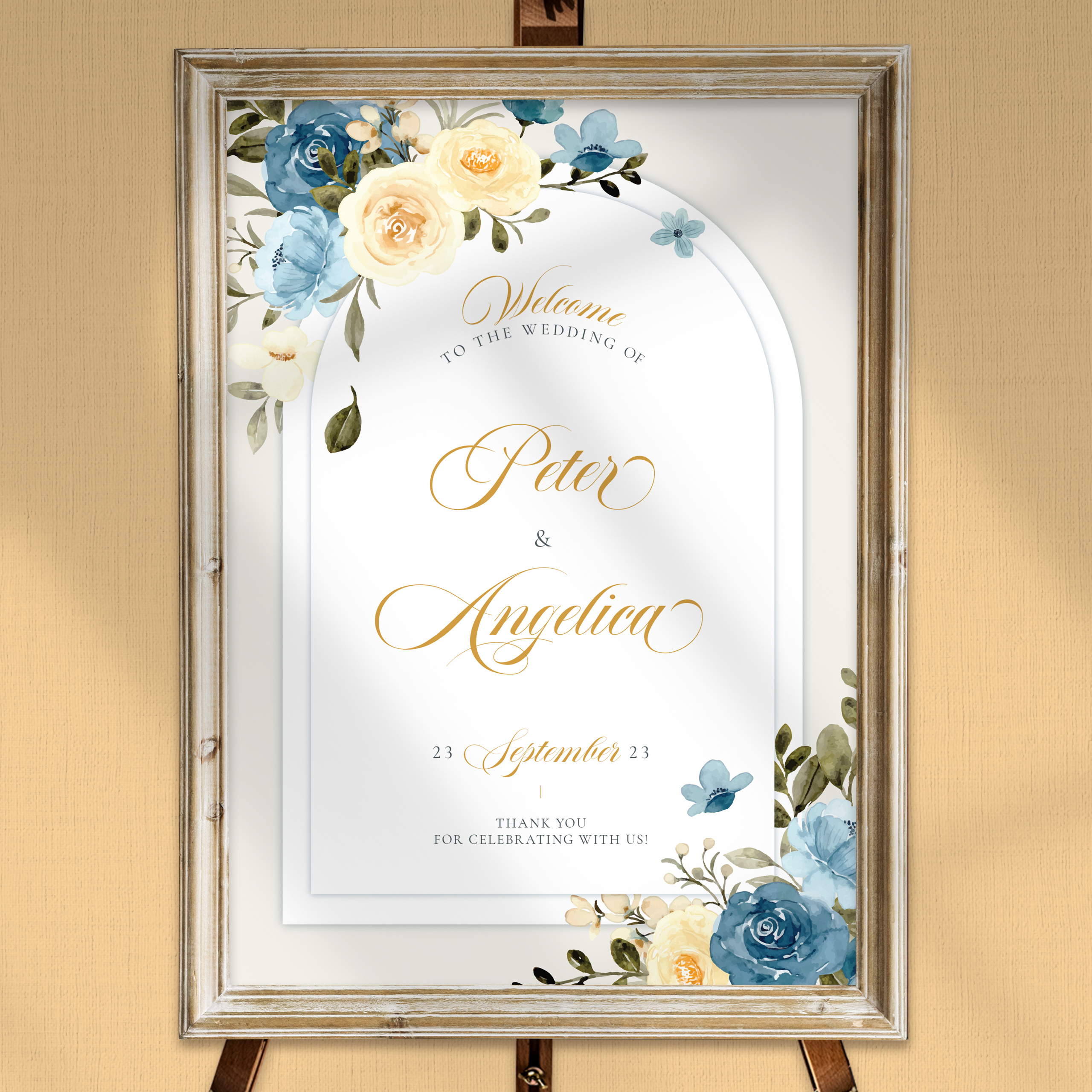 NEW!!! BLUE & CREAM FLORAL WEDDING WELCOME BOARD