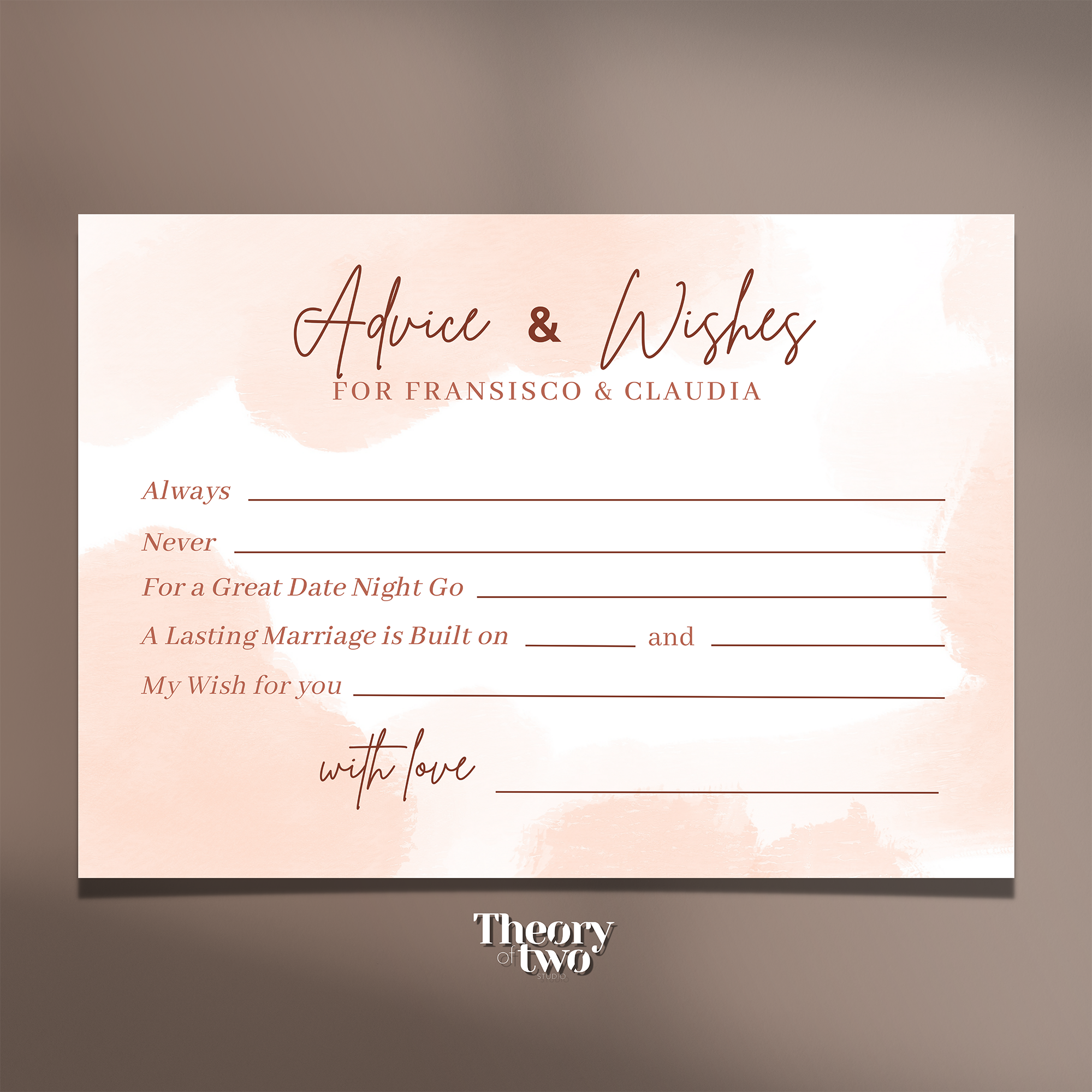 CHIC CORAL WEDDING ADVICE CARDS FOR THE BRIDE AND GROOM | Singapore Wedding Card