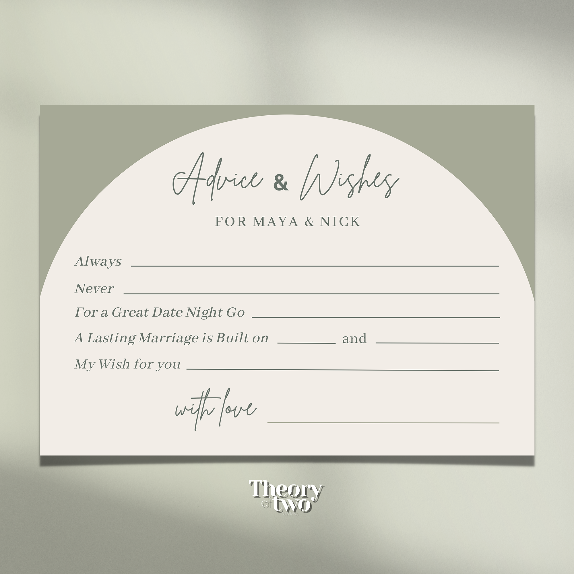 CHIC OLIVE GREEN WEDDING ADVICE CARDS FOR BRIDE & GROOM | Singapore Wedding Card
