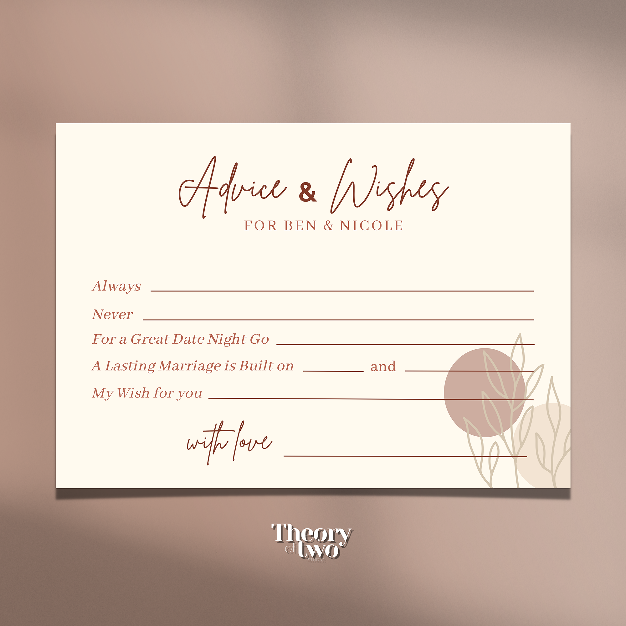 TERRACOTTA OLIVE WEDDING ADVICE CARDS FOR THE BRIDE AND GROOM | Singapore Wedding Card