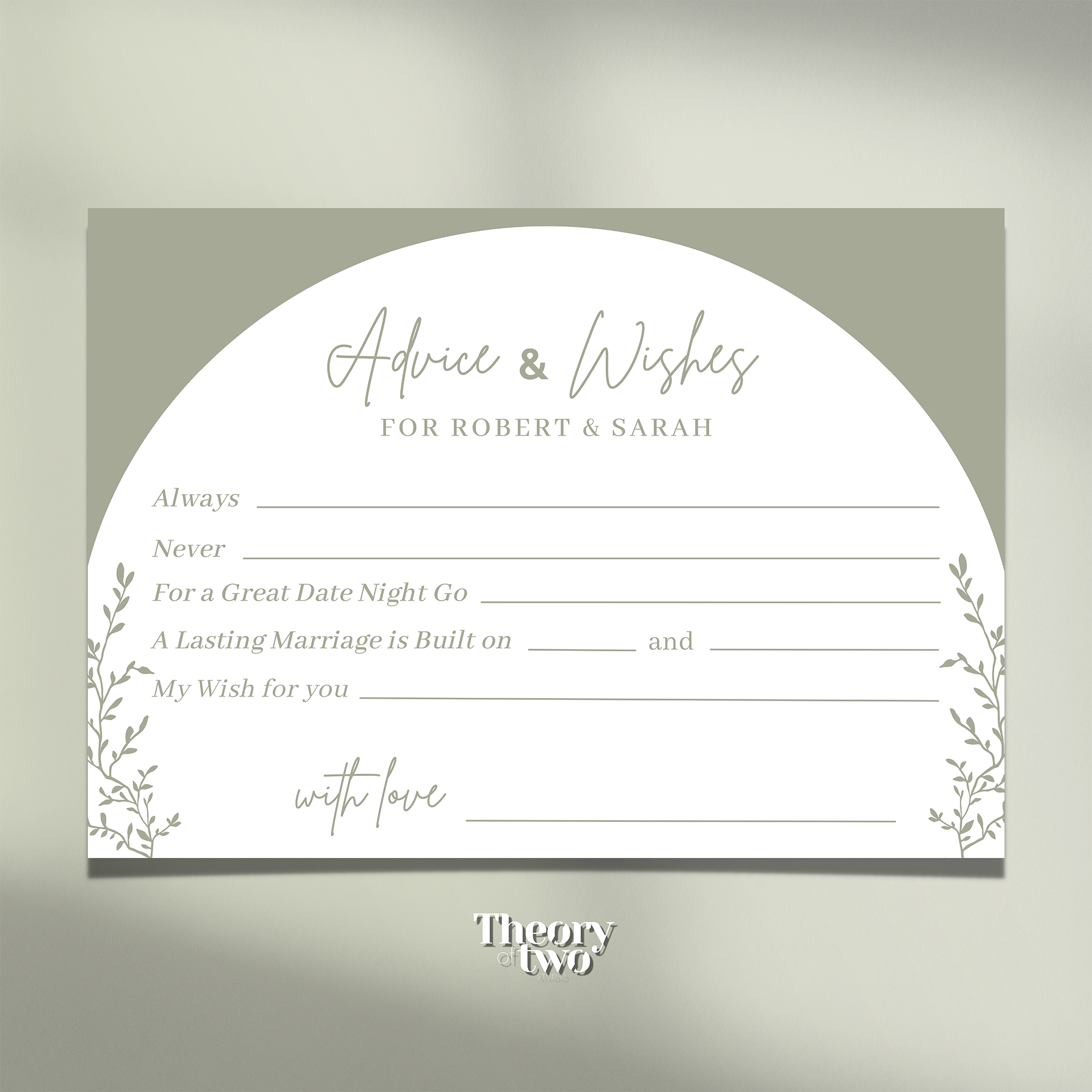 ELEGANT OLIVE GREEN WEDDING ADVICE CARDS FOR THE BRIDE AND GROOM | Singapore Wedding Card
