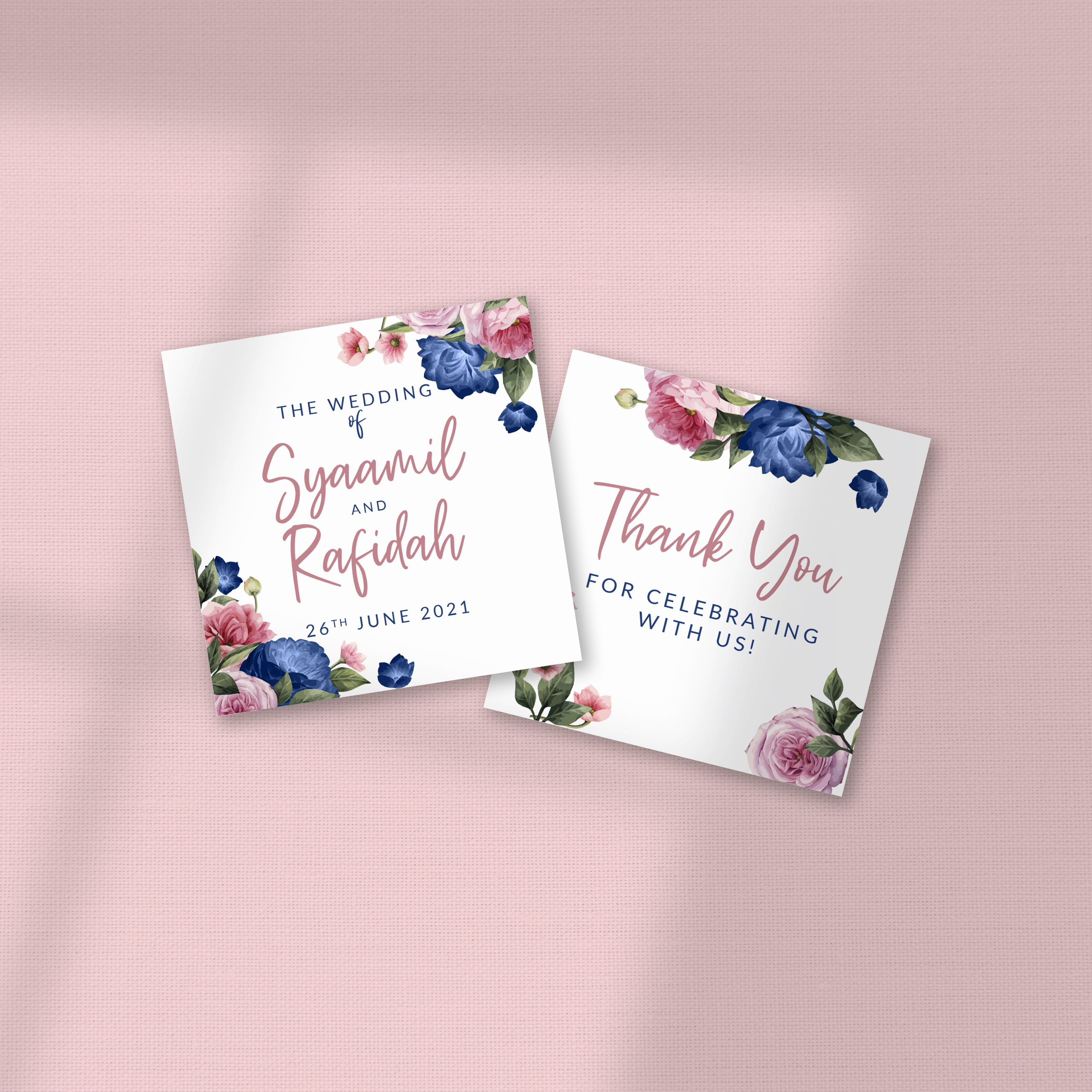 NAVY BLUE AND BLUSH PINK FLORAL WEDDING FAVOR STICKER/ TAG 