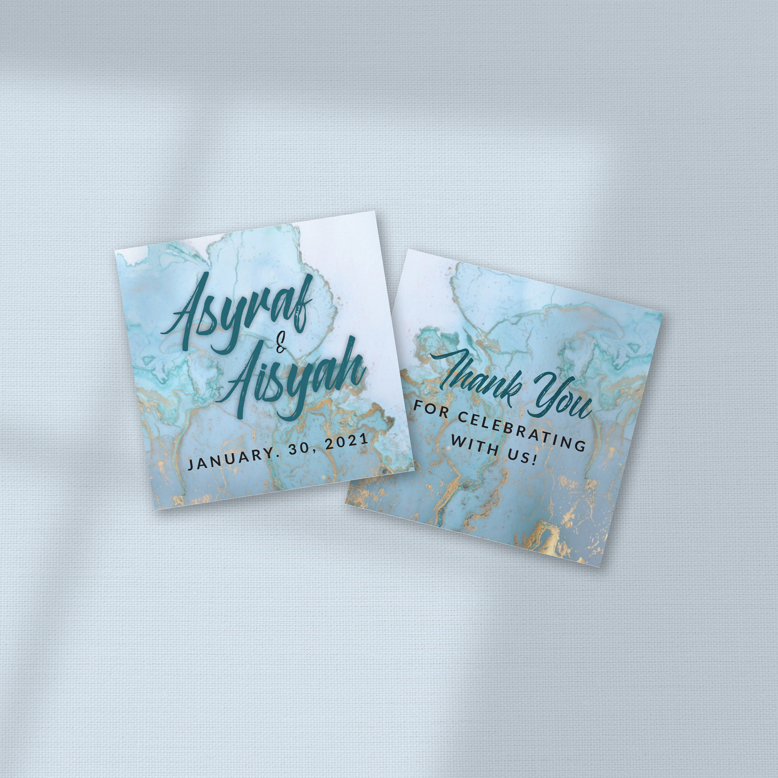 SLEEK TURQUOISE AND GOLD MARBLE WEDDING FAVOR STICKER/ TAG 