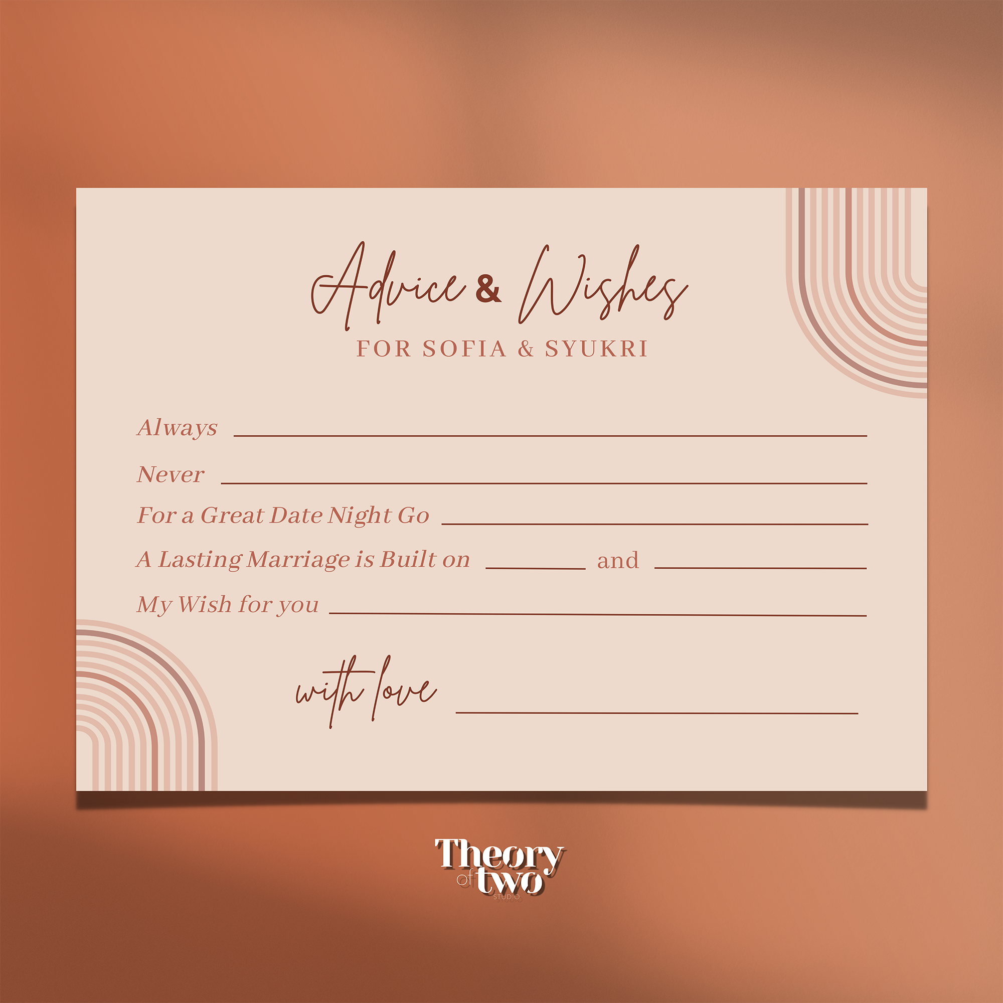 TERRACOTTA AND NUDE WEDDING ADVICE CARDS FOR THE BRIDE AND GROOM | Singapore Wedding Card