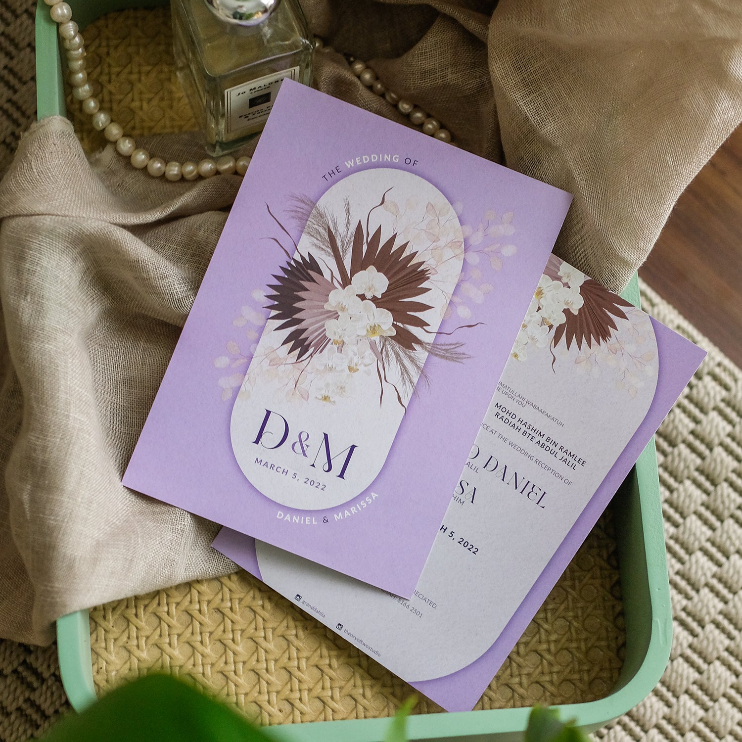 Romantic Pampas In Pale Purple Wedding Invitations | Singapore Wedding Card