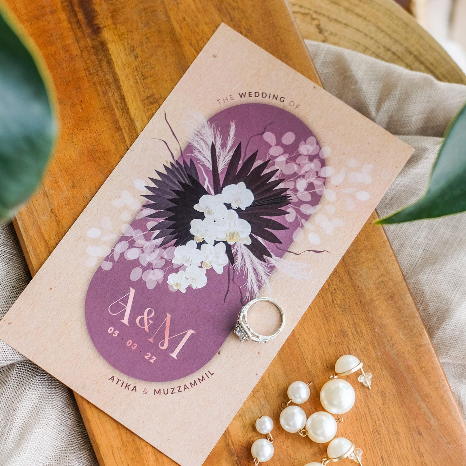 Romantic Pampas In Deep Orchid Wedding Invitations | Singapore Wedding Card