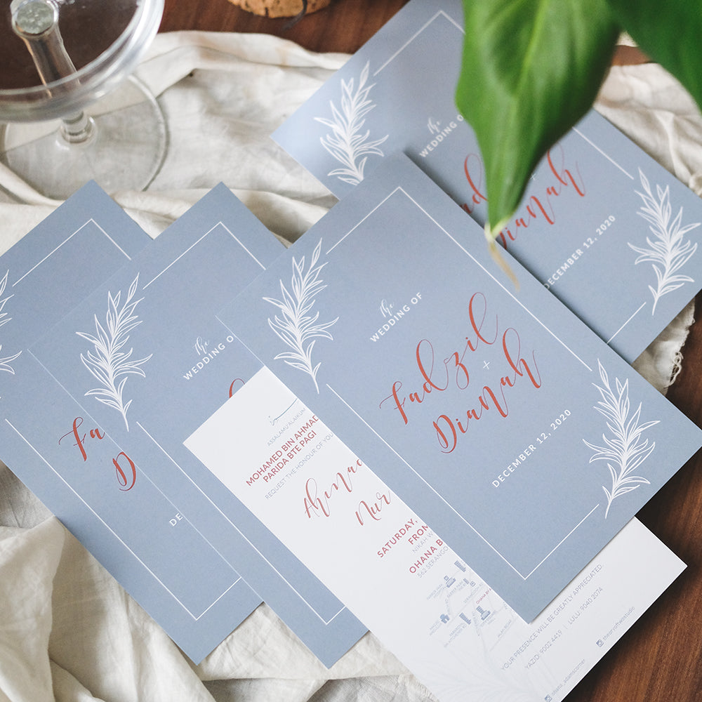 Dusty Blue With Red Font Wedding Invitations | Kad Kahwin Singapore