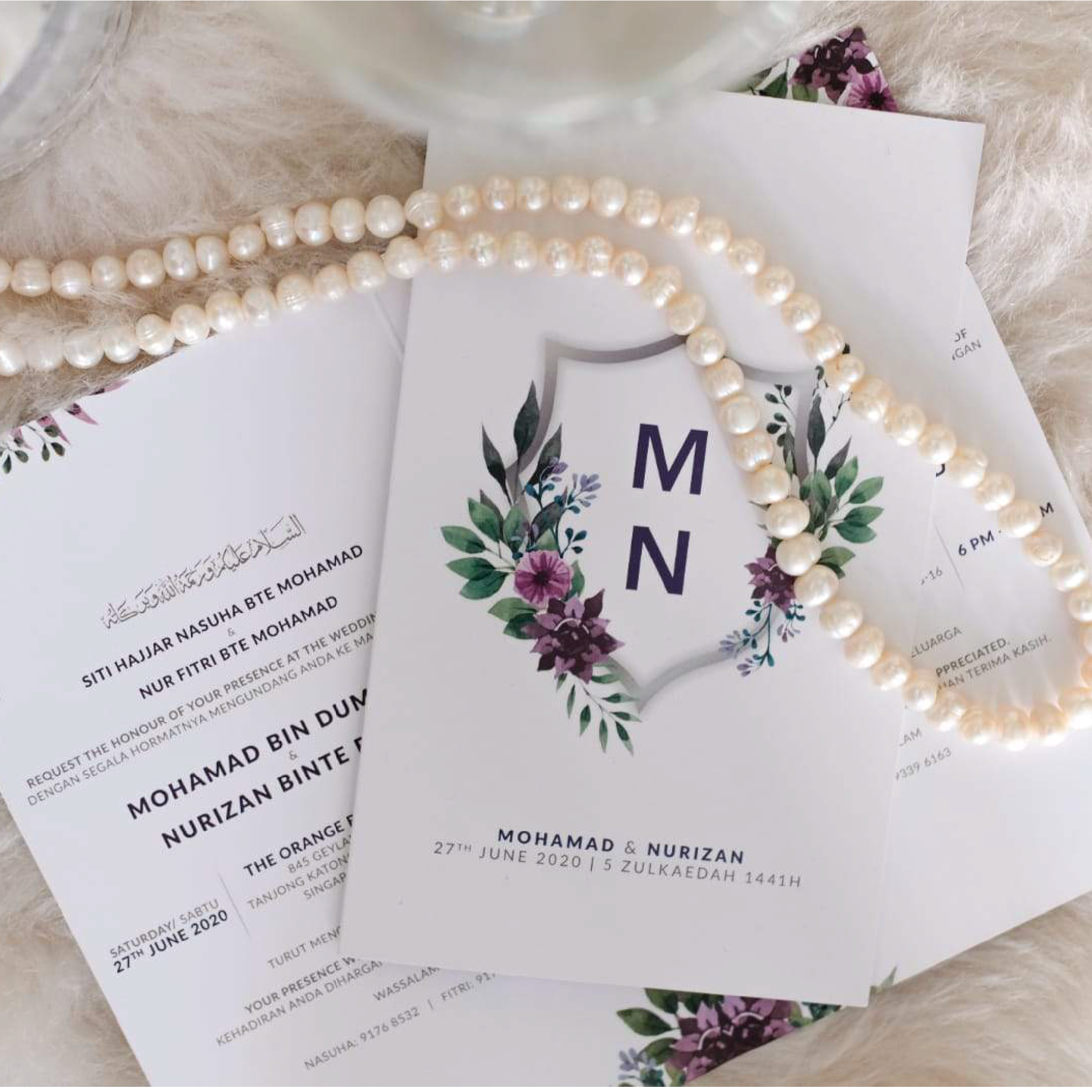 Elegant Greenery Folded Wedding Invitations | Kad Kahwin Singapore