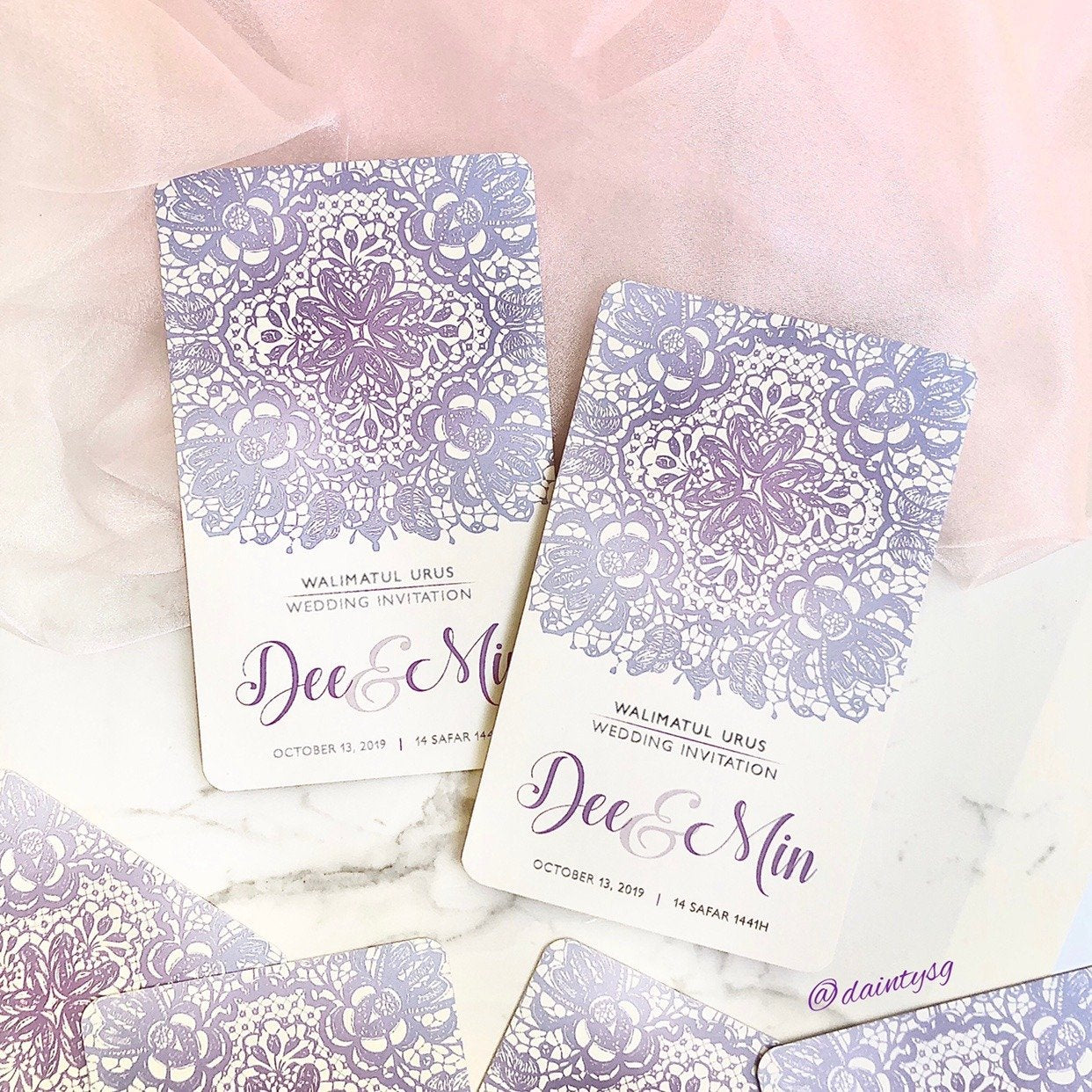 Elegant Lilac Lace Wedding Invitations | Affordable Wedding Card SG