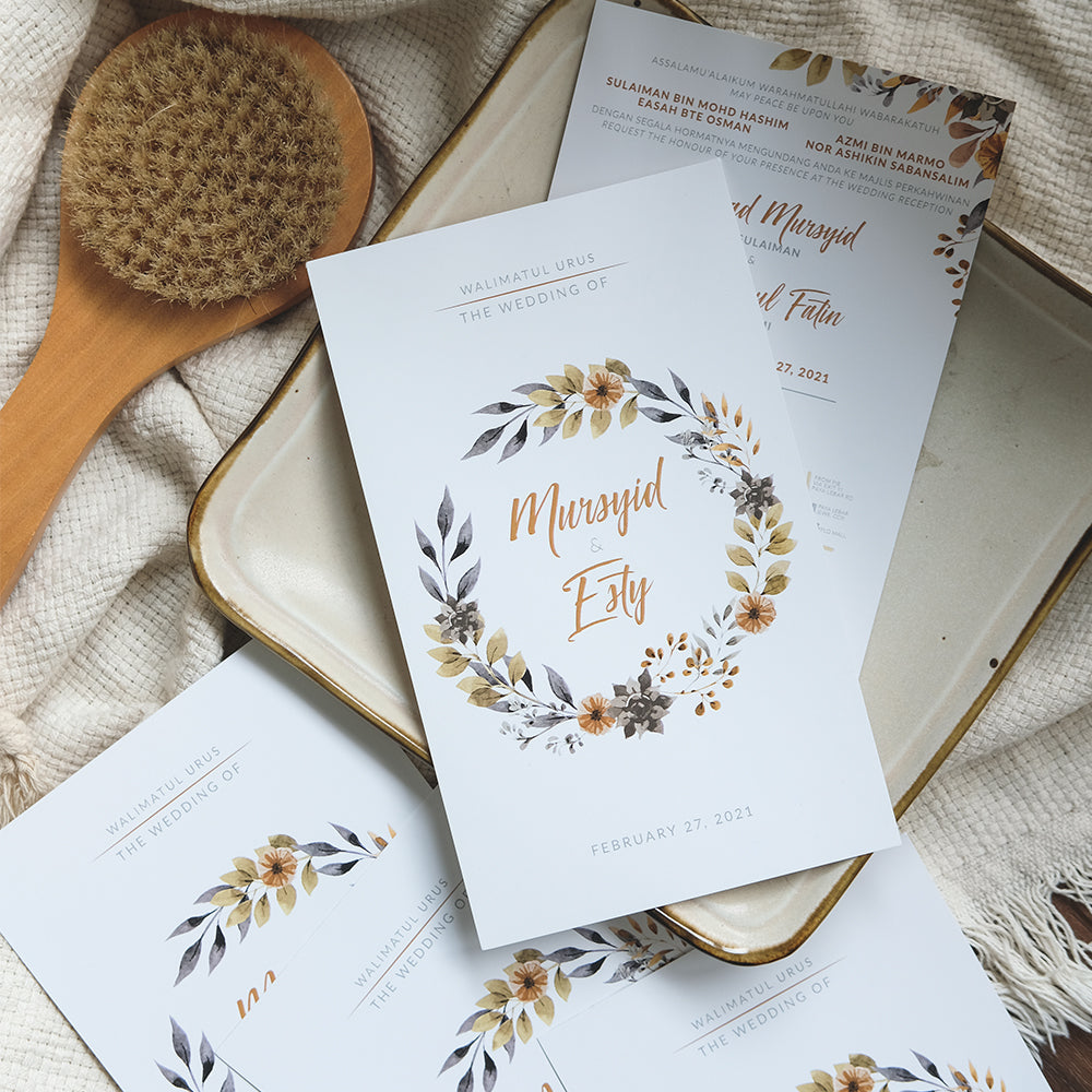 Eucalyptus Brown Wreath Wedding Invitations | Kad Kahwin Singapore