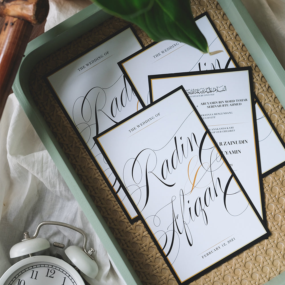 Black And Gold Calligraphy Modern Wedding Invitations | Singapore Wedding Card
