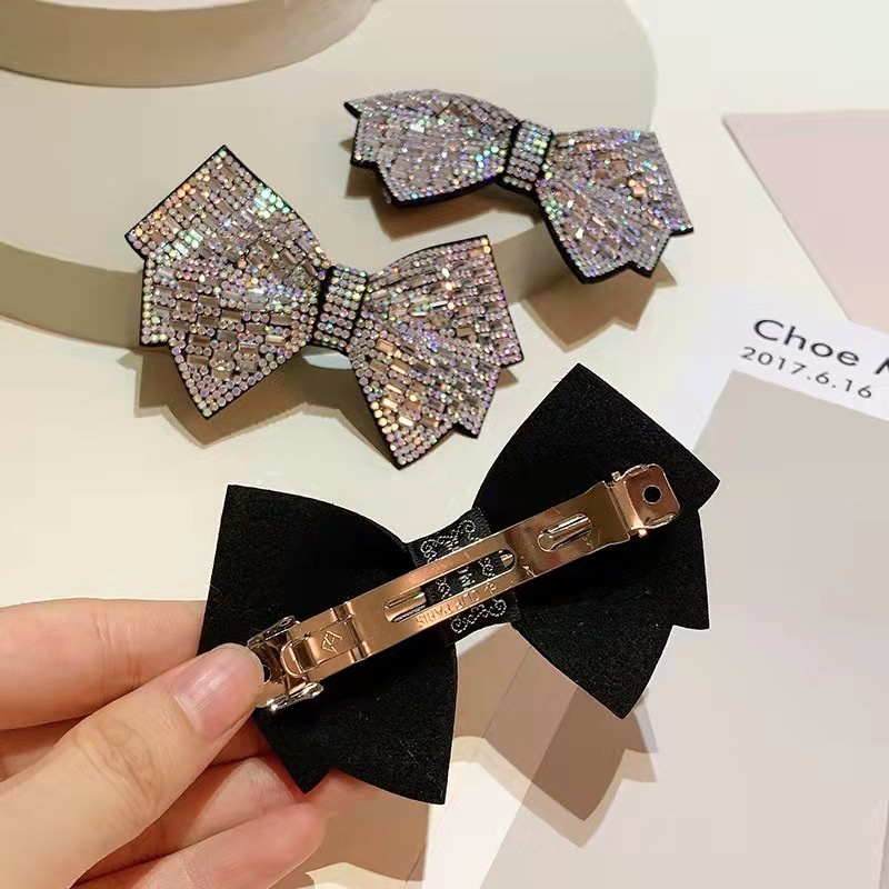Korean 3D Rhinestone Double-layer Bow Spring Clip Fashion Retro