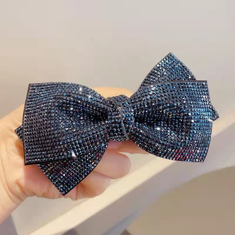 Korean 3D Rhinestone Double-layer Bow Spring Clip Fashion Retro