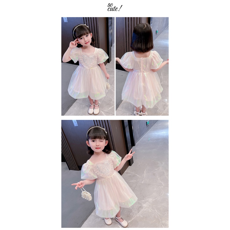022 Summer Korean Dress Love Bow Dress Children's clothing Western style princess dress skirt