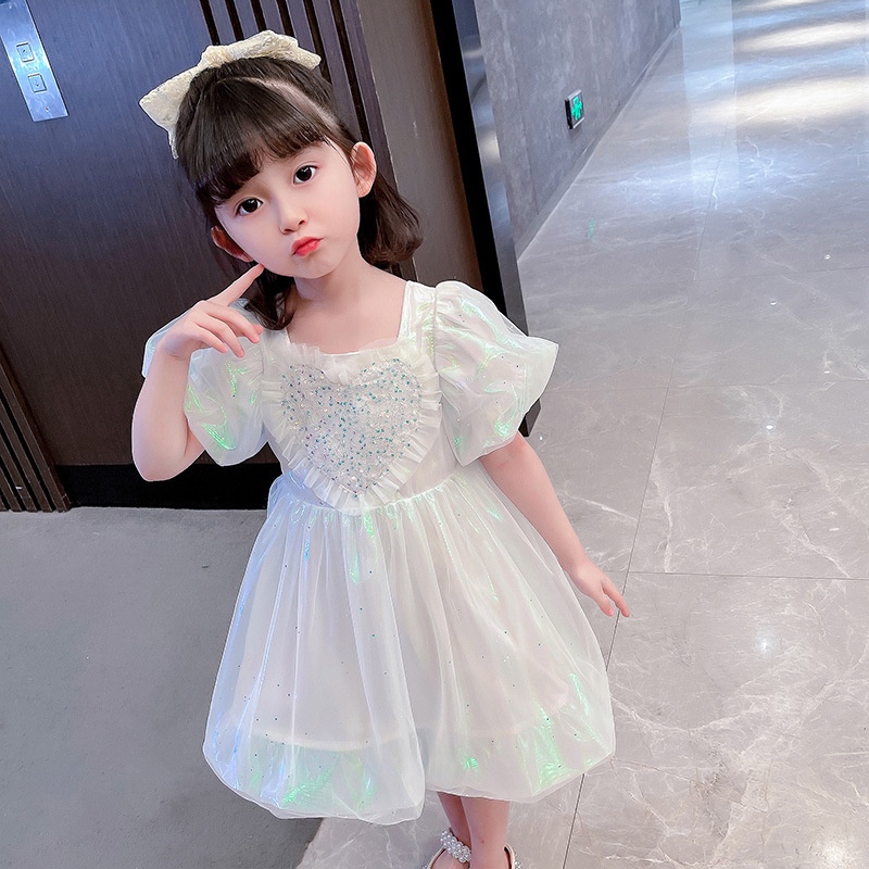 022 Summer Korean Dress Love Bow Dress Children's clothing Western style princess dress skirt
