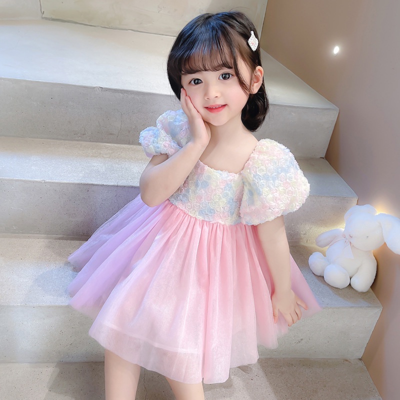 2022 Summer New girls Korean Embroidered Flower Dress